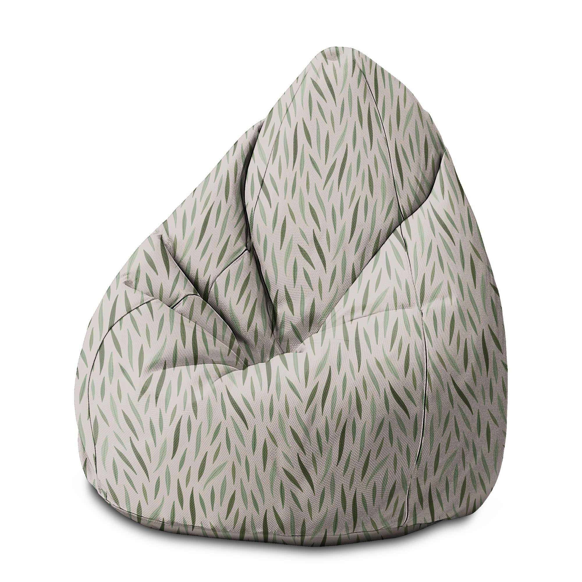 Pearshape Pouf Green Leaves Pattern-M-Velvet