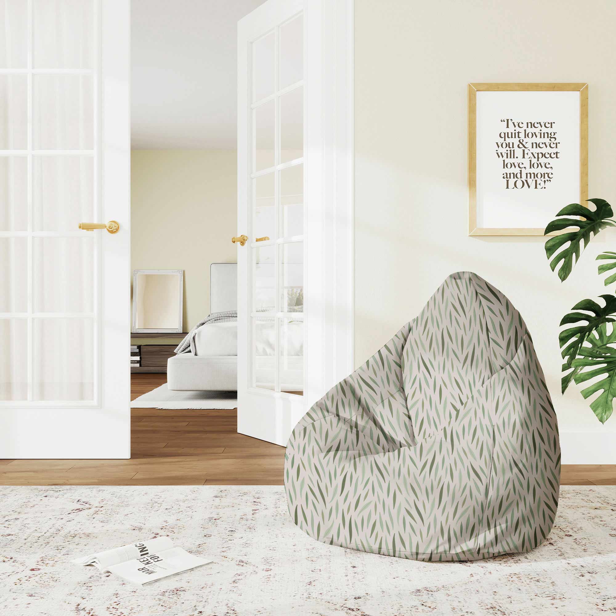 Pearshape Pouf Green Leaves Pattern-M-Velvet