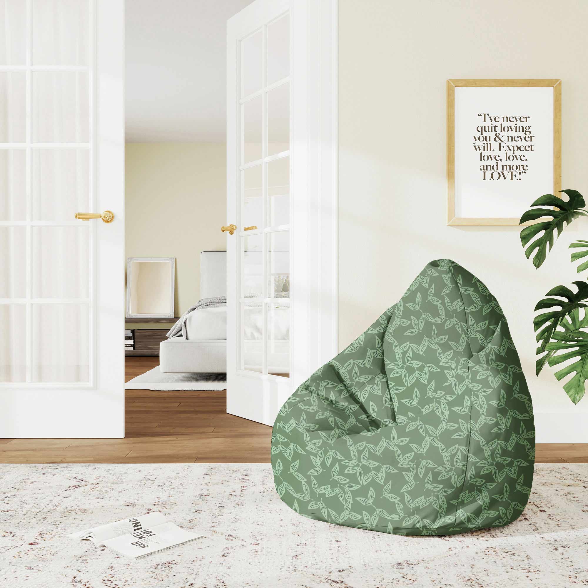 Pearshape Pouf Herbal Leaves Pattern-M-Oxford