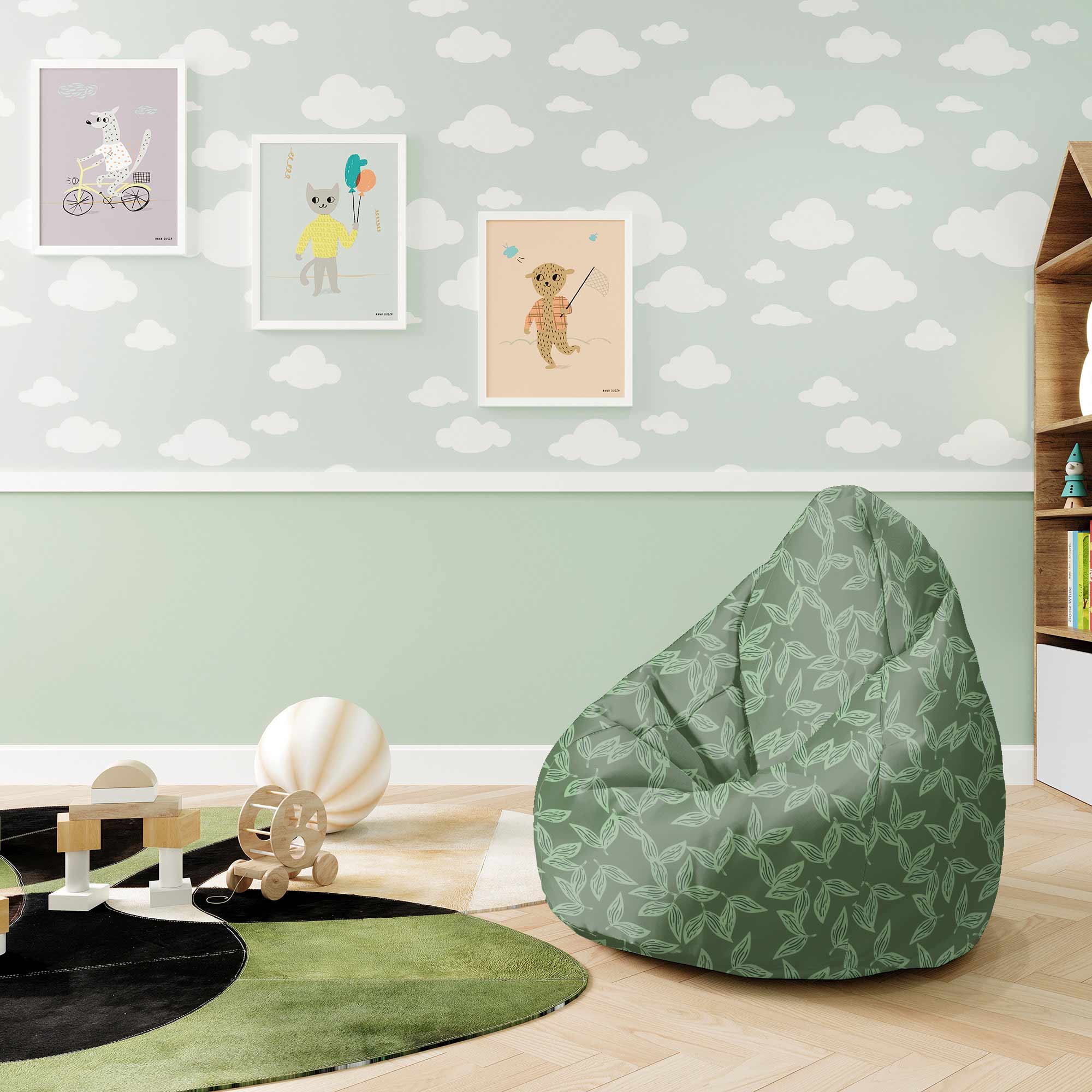 Pearshape Pouf Herbal Leaves Pattern-S-Oxford
