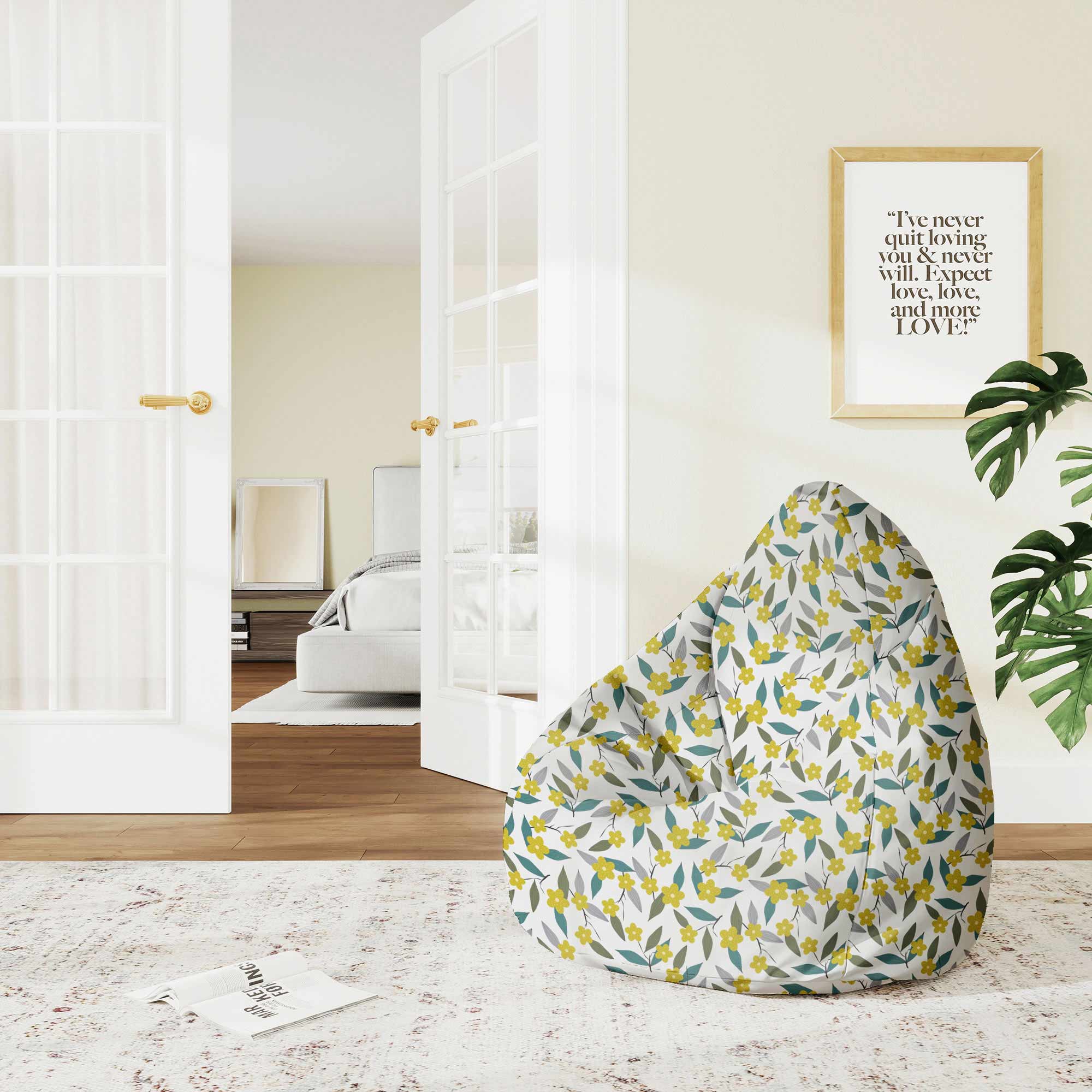 Pearshape Pouf Lemon Flowers-M-Velvet