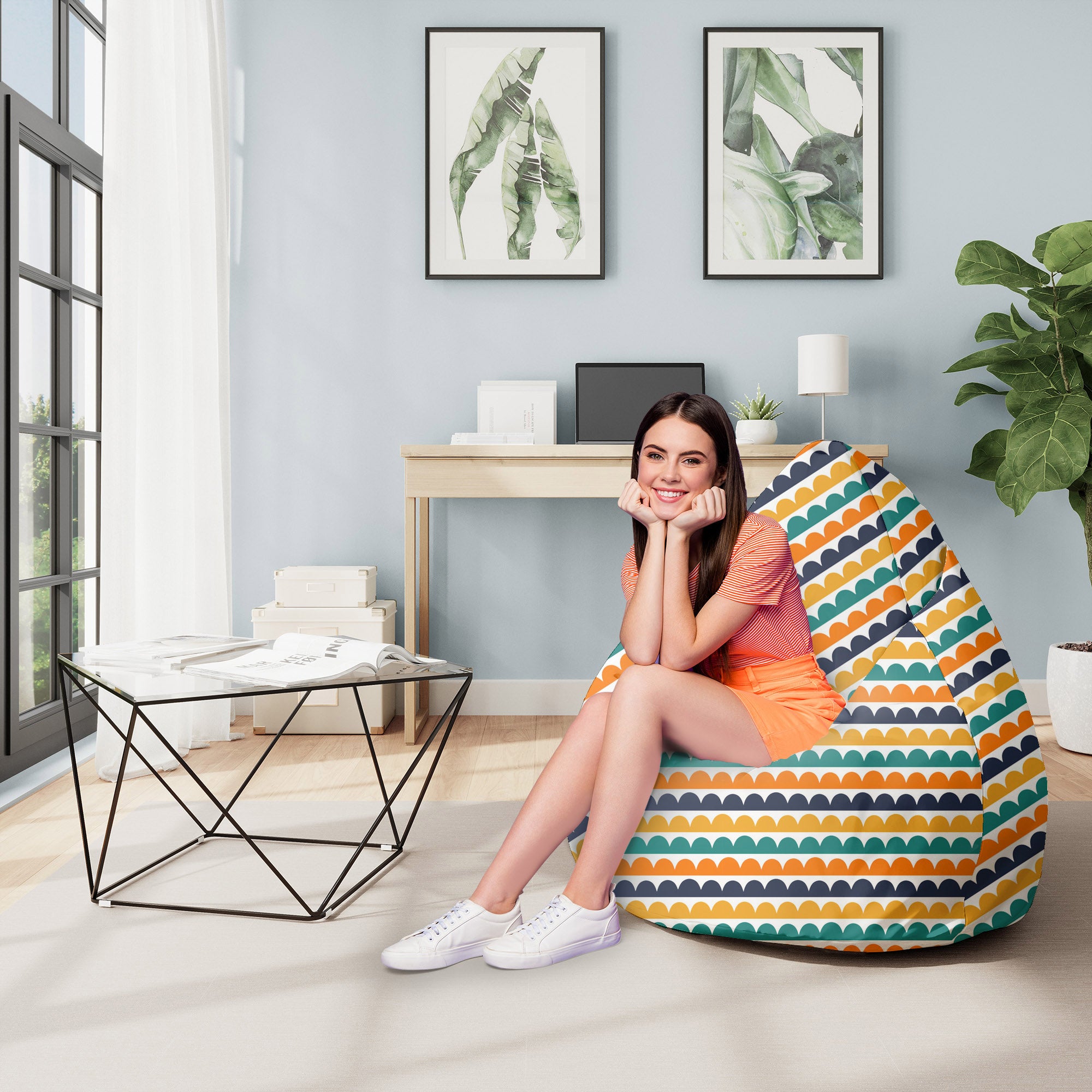 Sitzpouf Birnenform Abstrakte Halb-Punkte-M-Oxford
