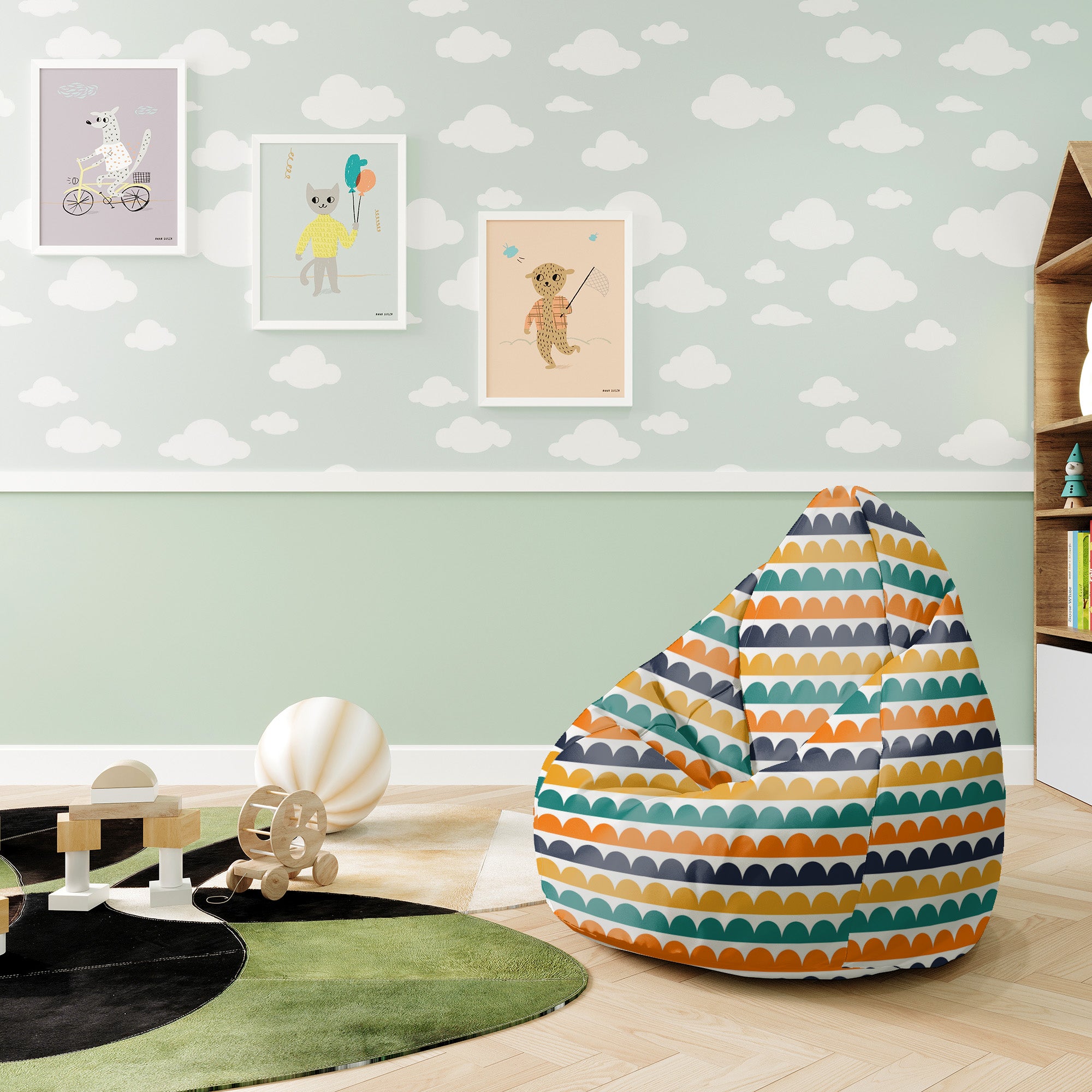 Pearshape Pouf Abstract Half Dots-S-Oxford