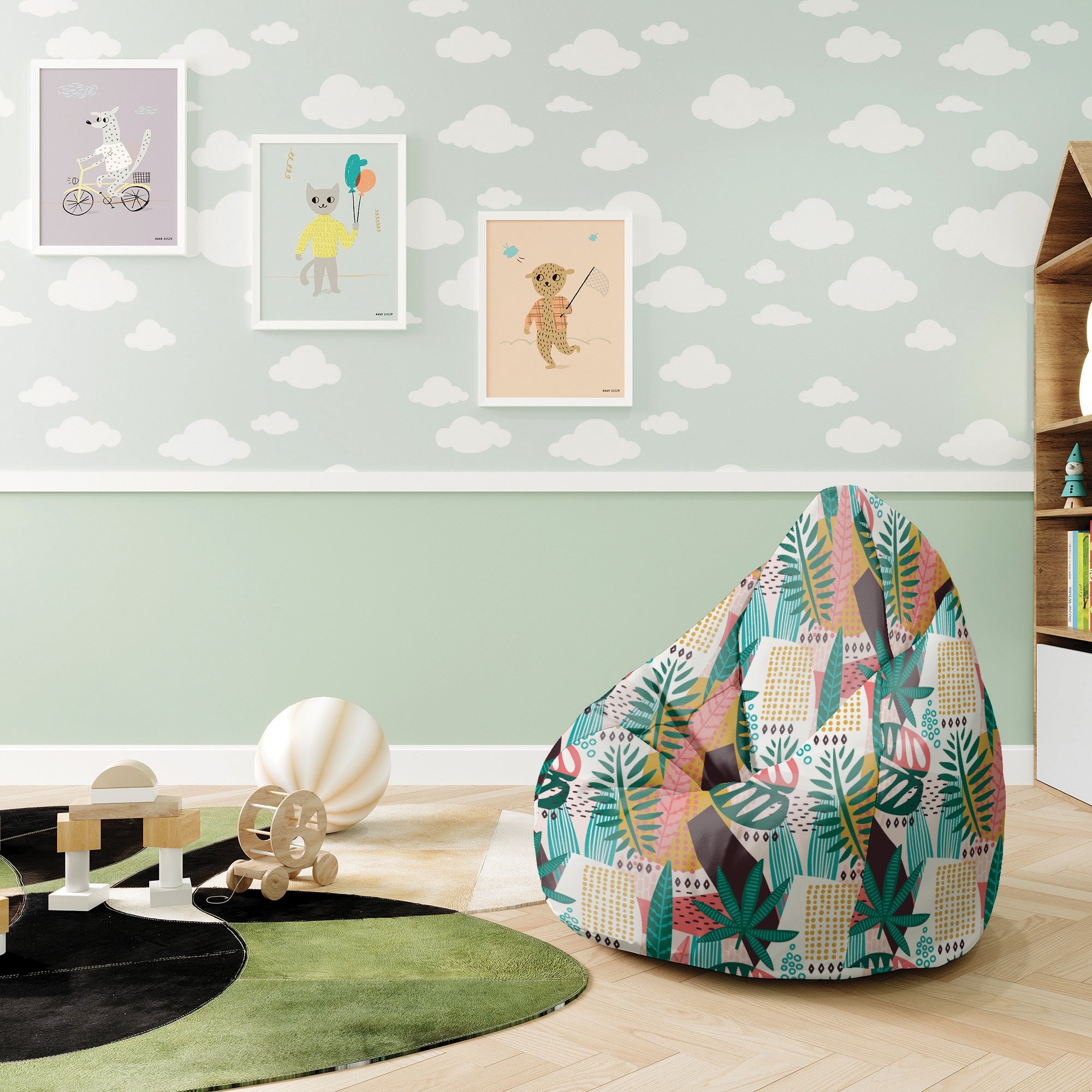 Pearshape Pouf Abstract Monstera-S-Velvet