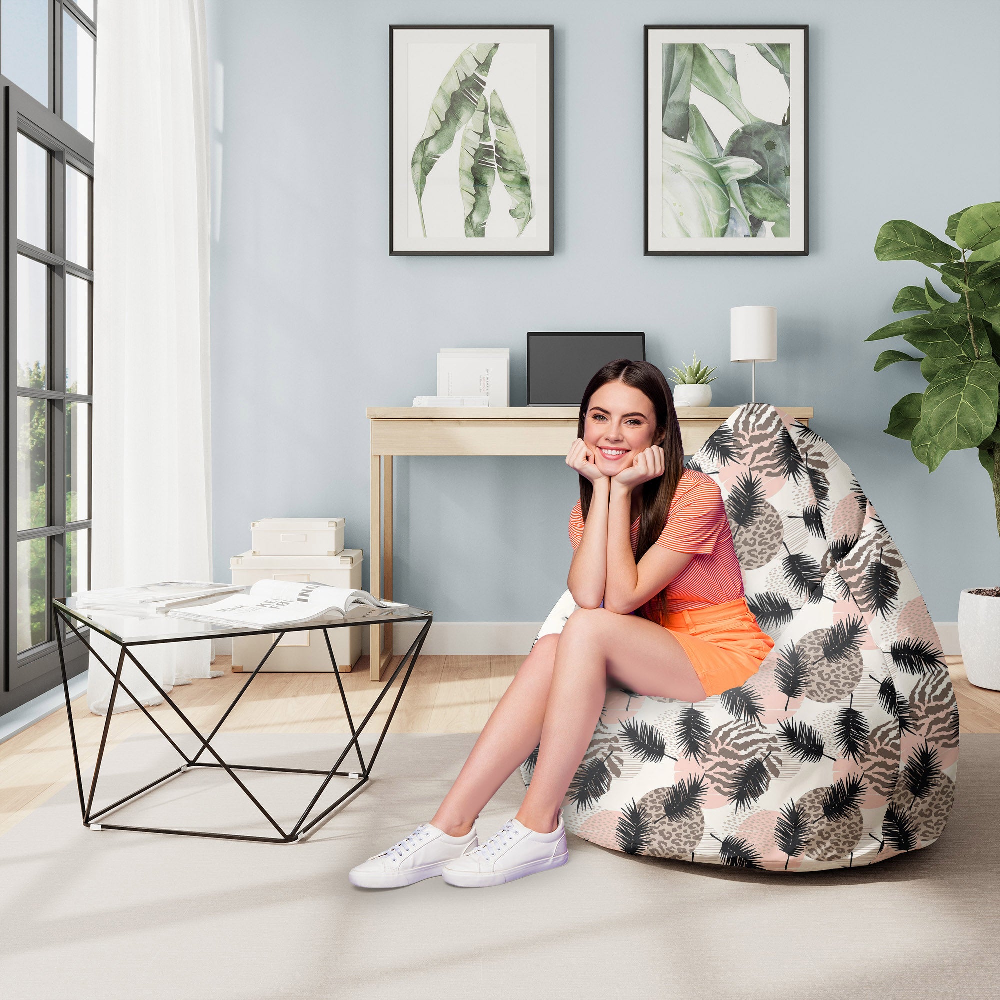 Pearshape Pouf Animal and Tropical Geometric-M-Oxford