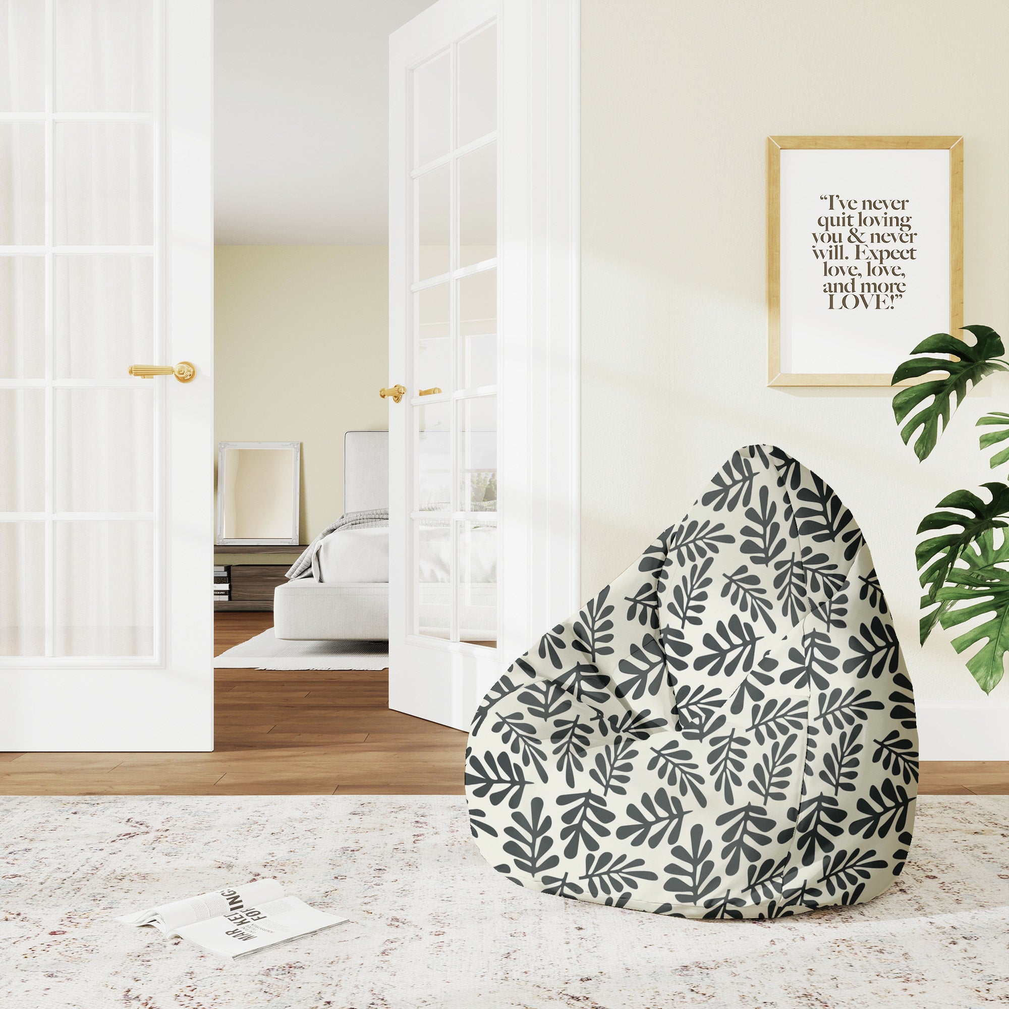 Pearshape Pouf Artistic Abstract Leaves-M-Oxford