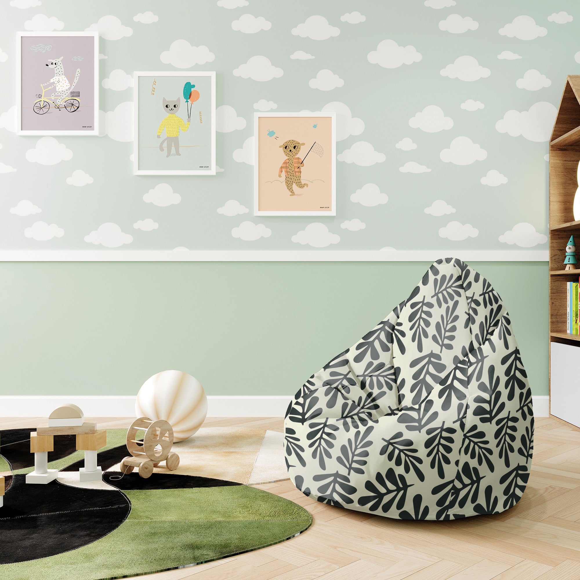 Pearshape Pouf Artistic Abstract Leaves-S-Velvet