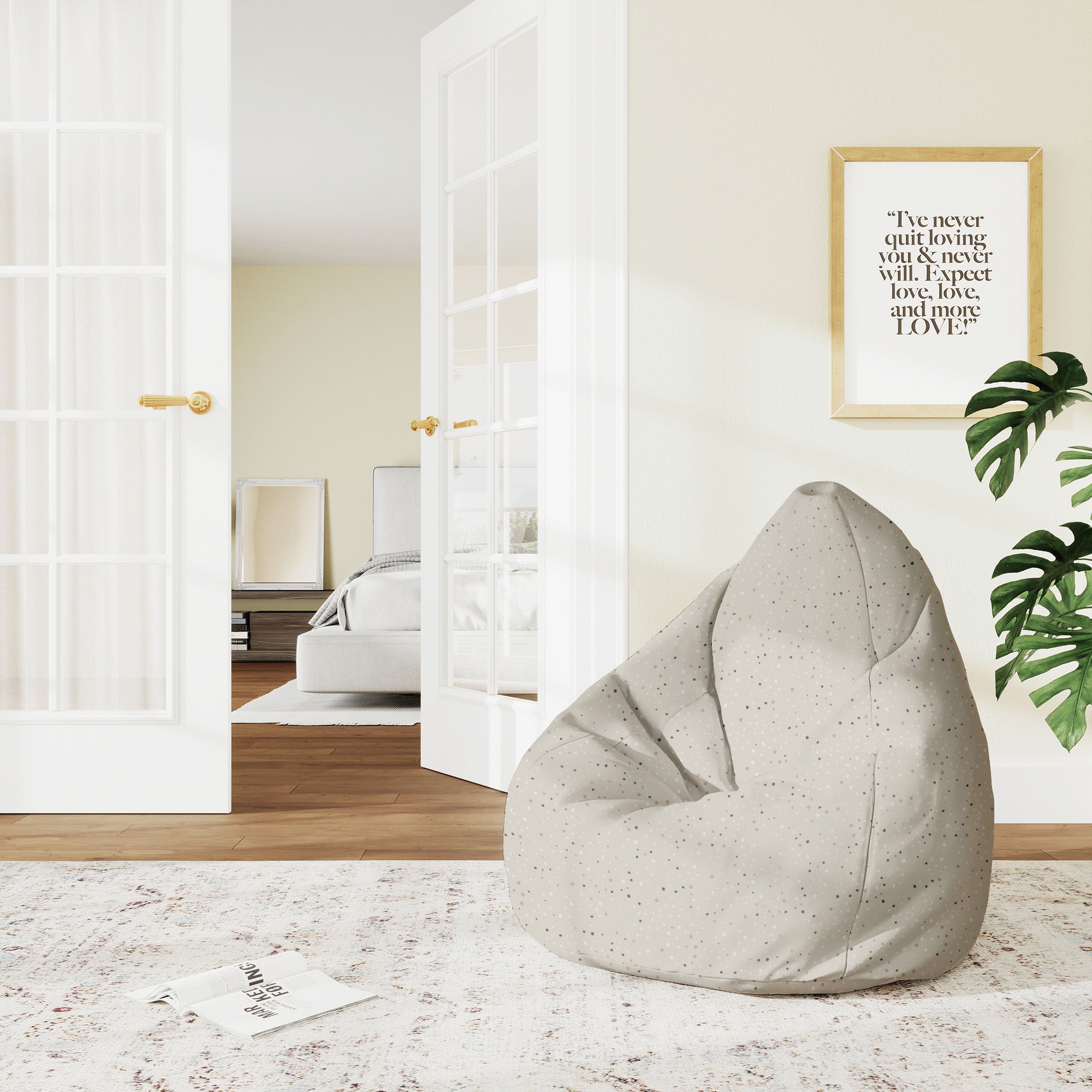 Pearshape Pouf Beige Print with Dots-M-Oxford