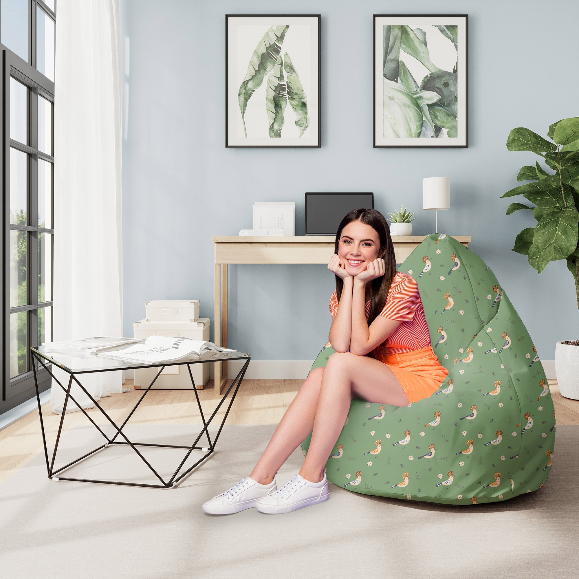 Pearshape Pouf Birds and Berries-M-Oxford