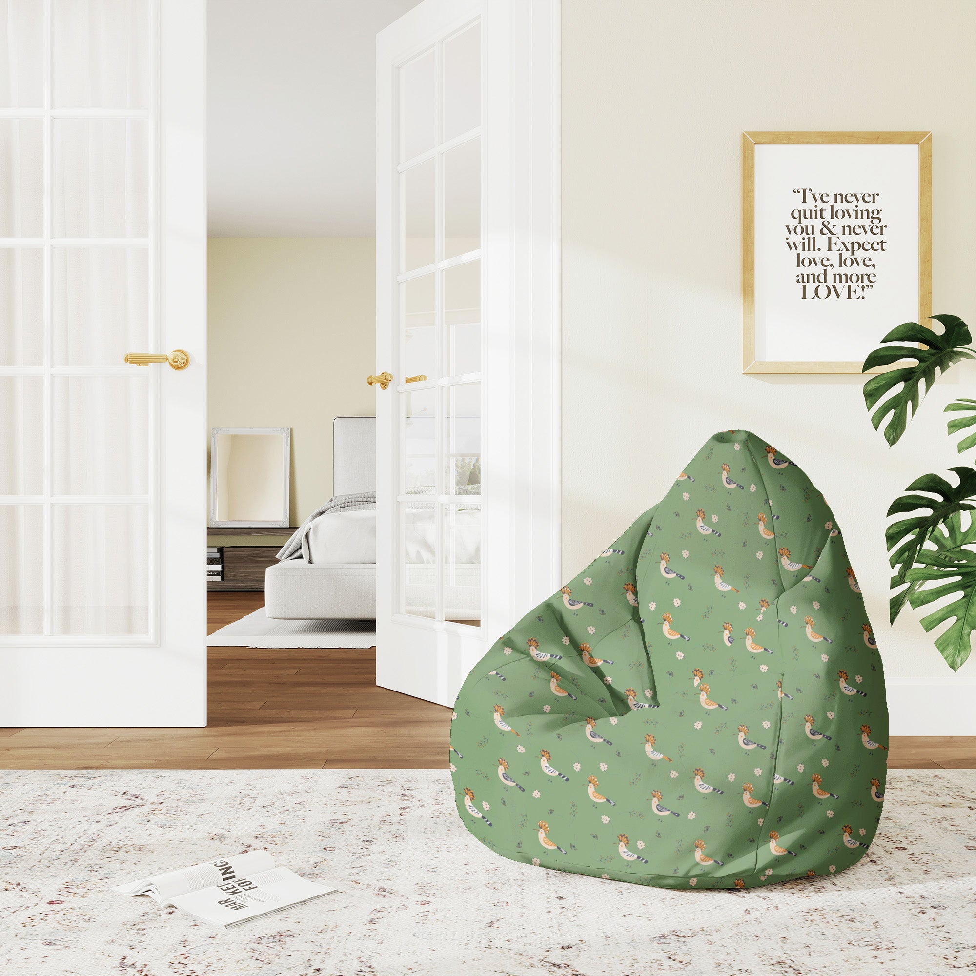 Pearshape Pouf Birds and Berries-M-Velvet