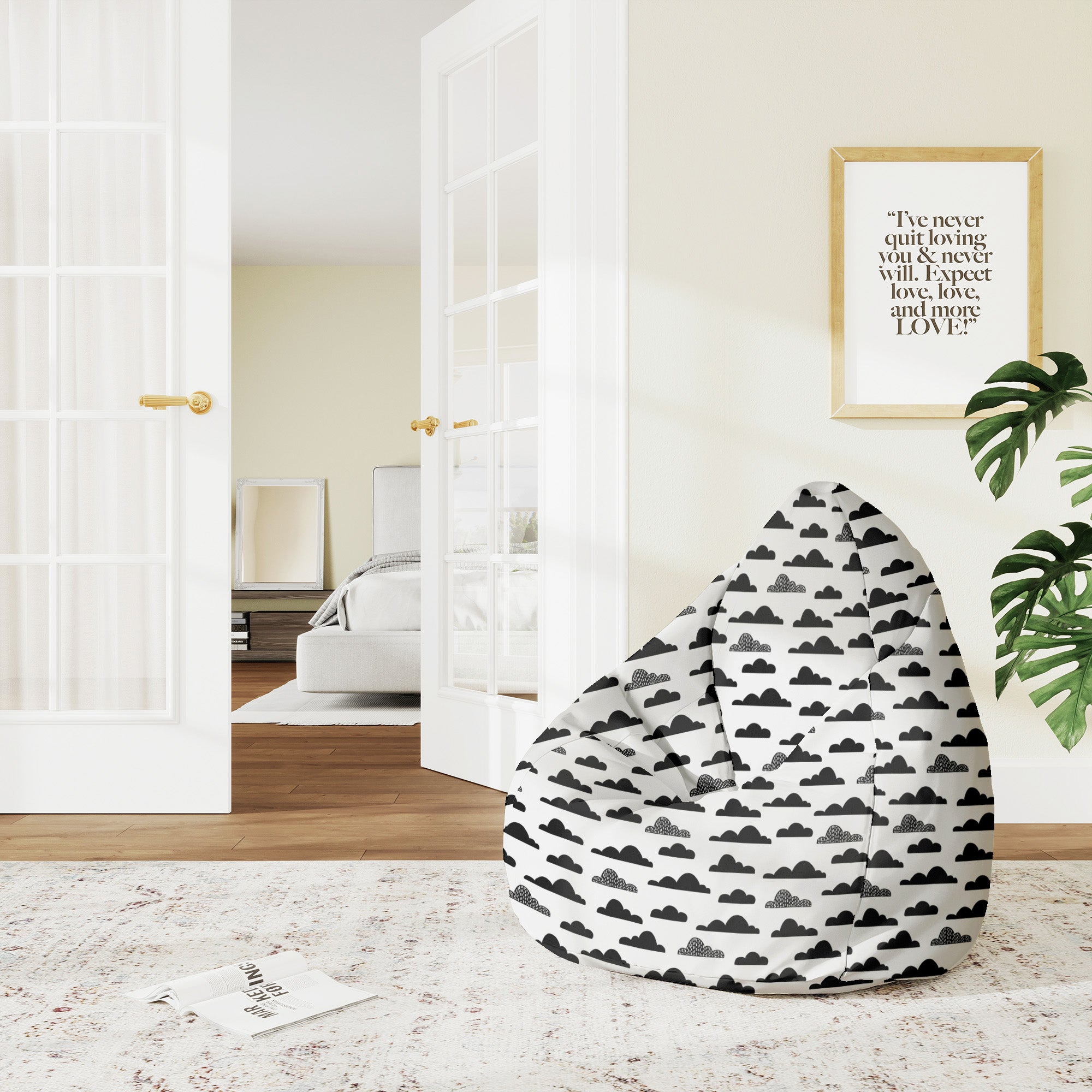 Pearshape Pouf Black Clouds-M-Oxford