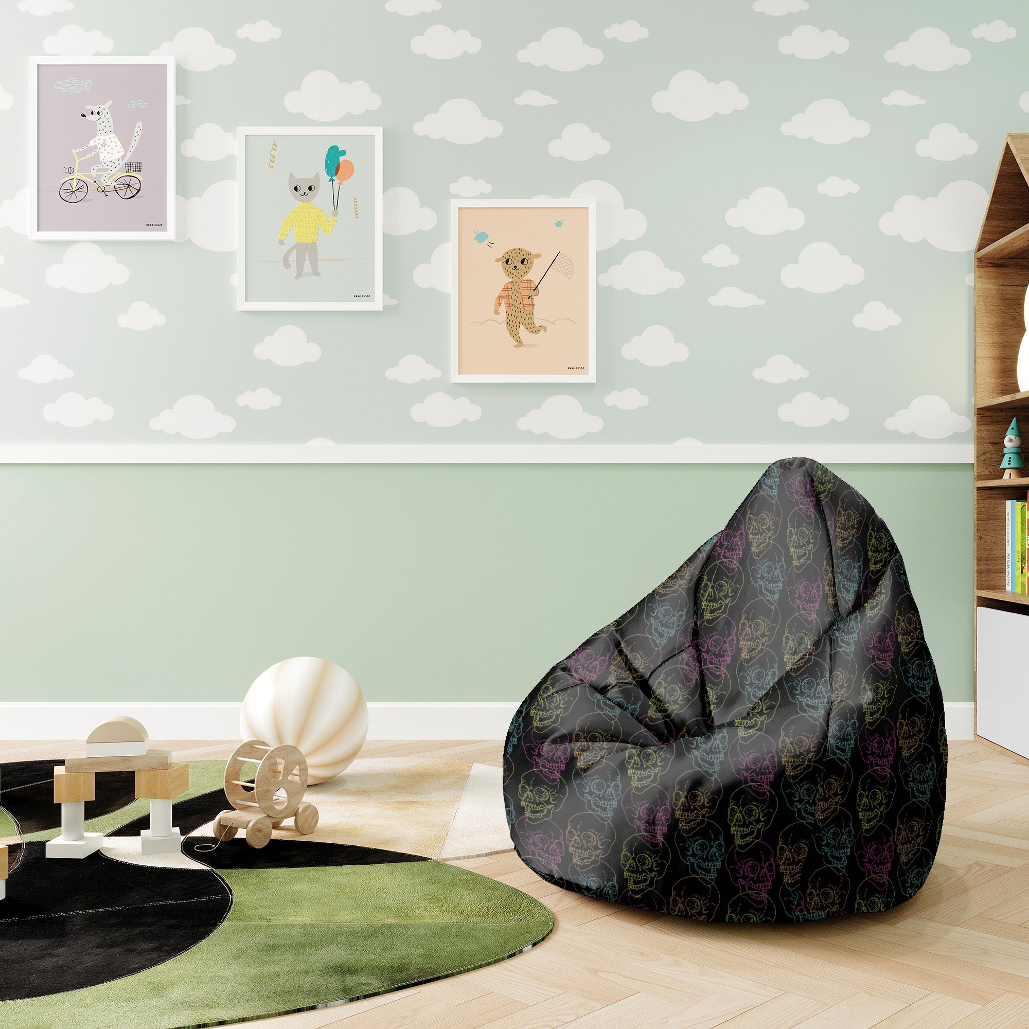 Pearshape Pouf Black Skull-S-Oxford