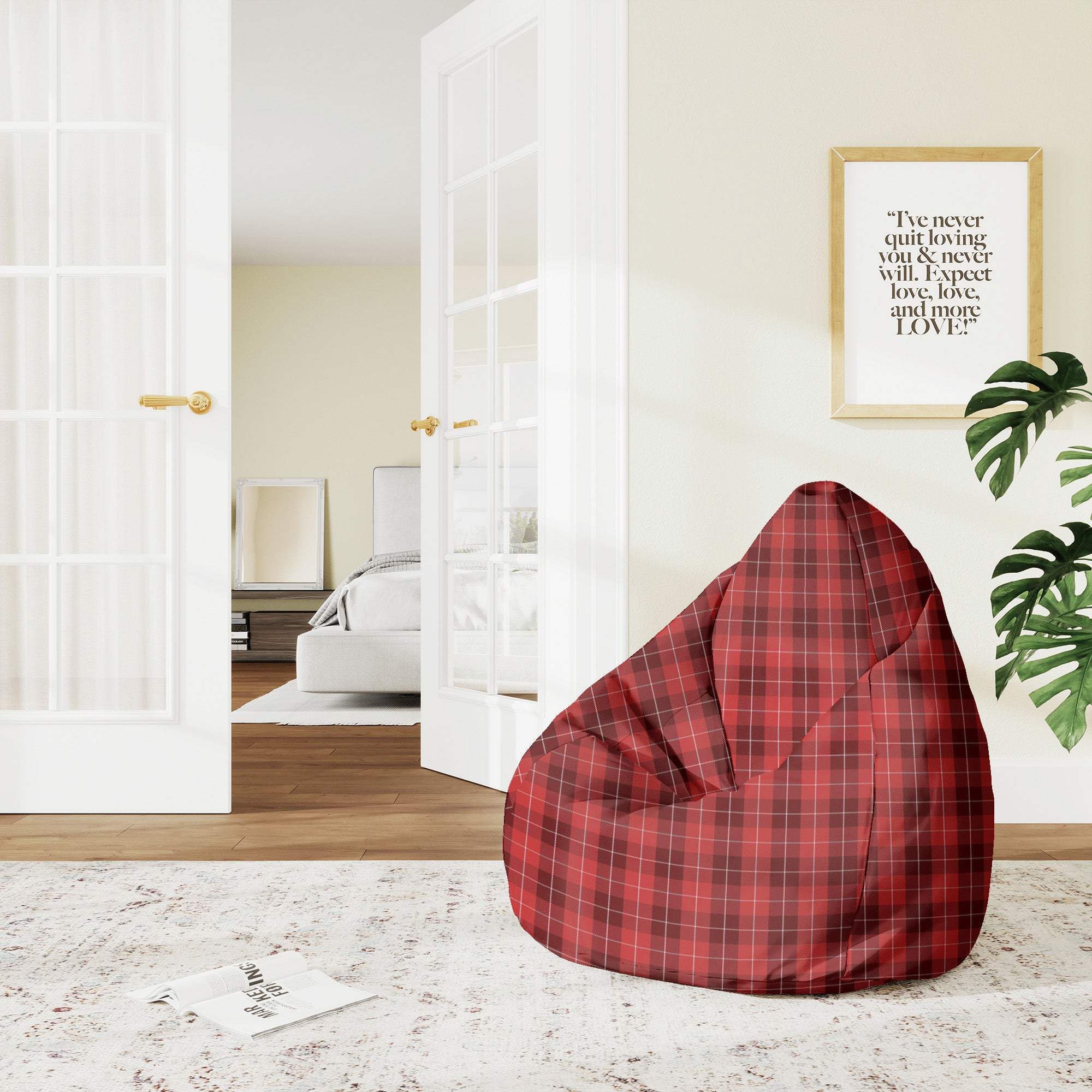 Pearshape Christmas Red Checker Pouf-M-Oxford