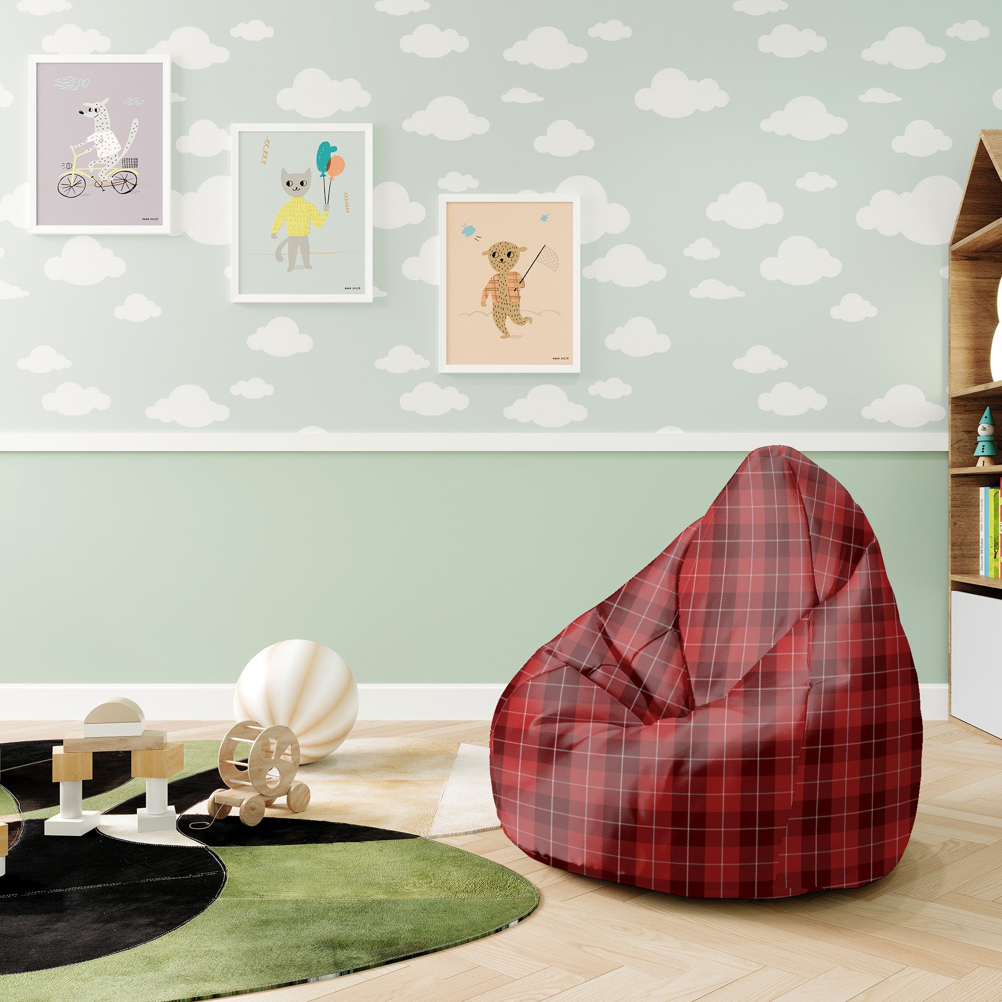Pearshape Christmas Red Checker Pouf-S-Velvet