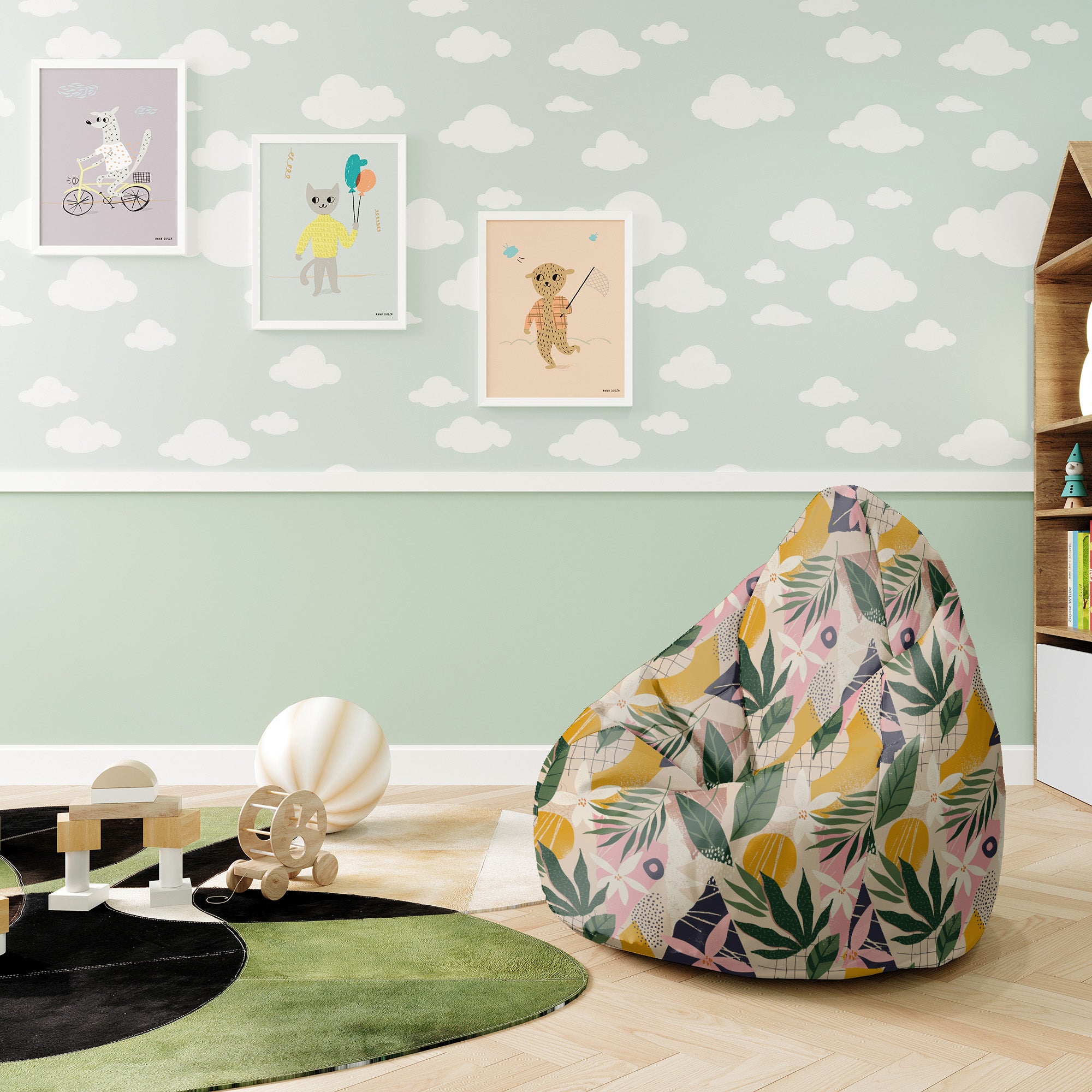 Pearshape Collage Floral Pouf-S-Velvet