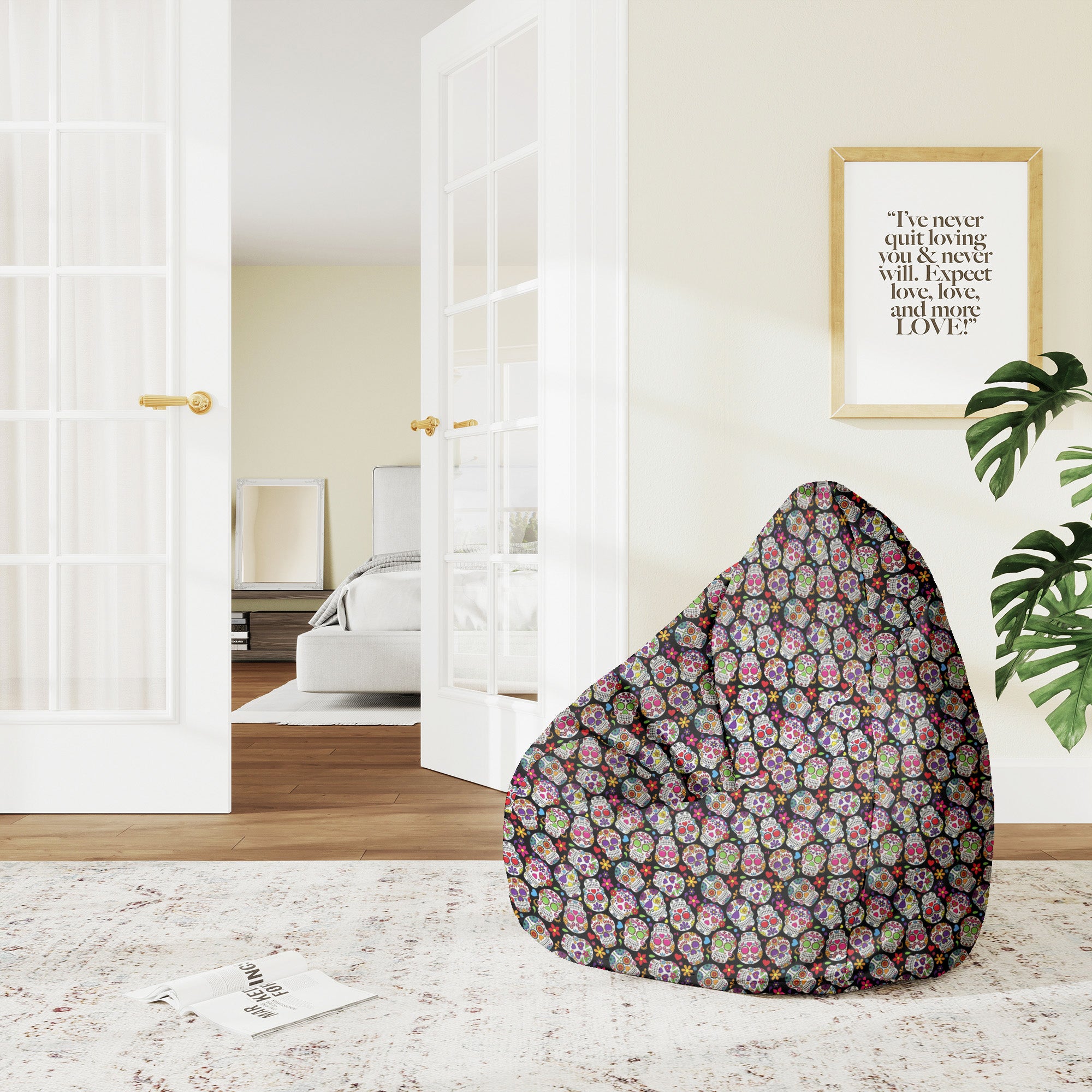 Pearshape Colourful Skull Pouf-M-Oxford