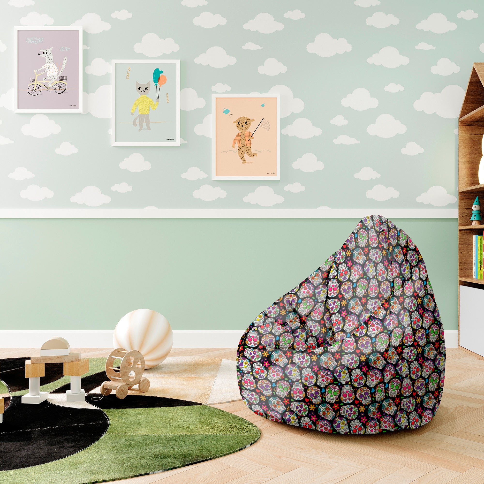 Pearshape Colourful Skull Pouf-S-Oxford