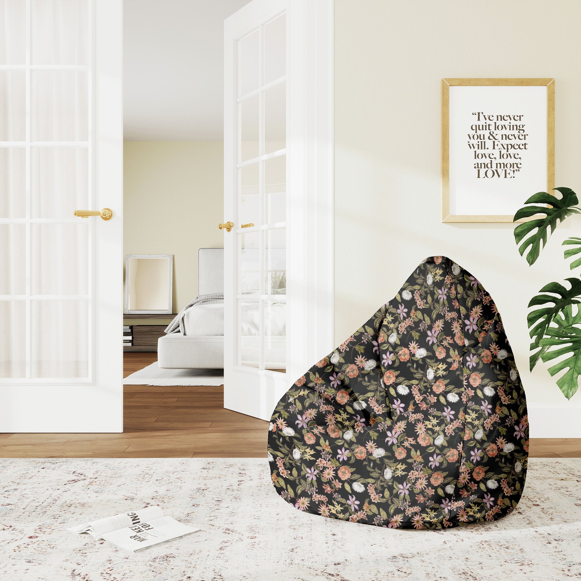 Pearshape Dark Jungle Pattern Pouf-M-Velvet