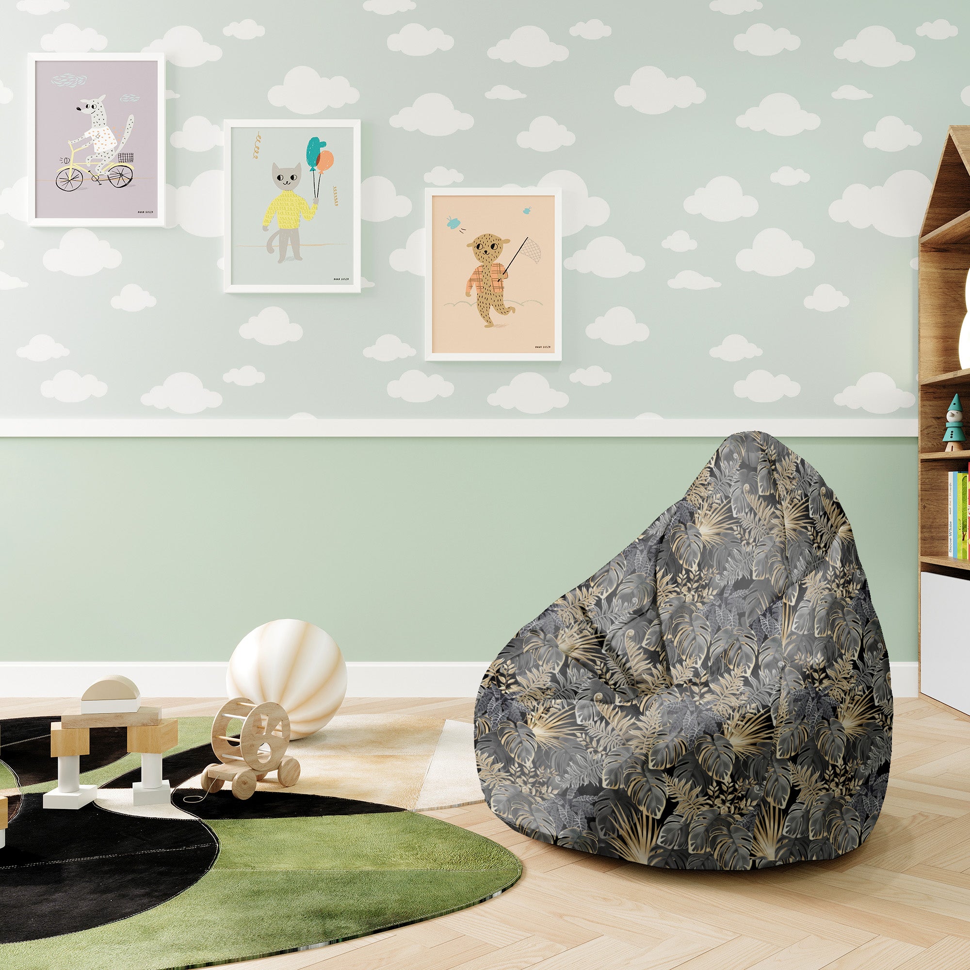 Pearshape Pouf Dark Tropical Plants