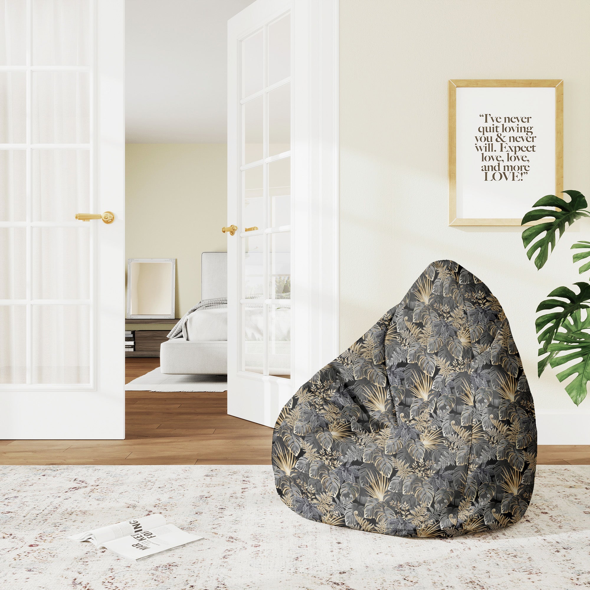 Pearshape Pouf Dark Tropical Plants-M-Velvet