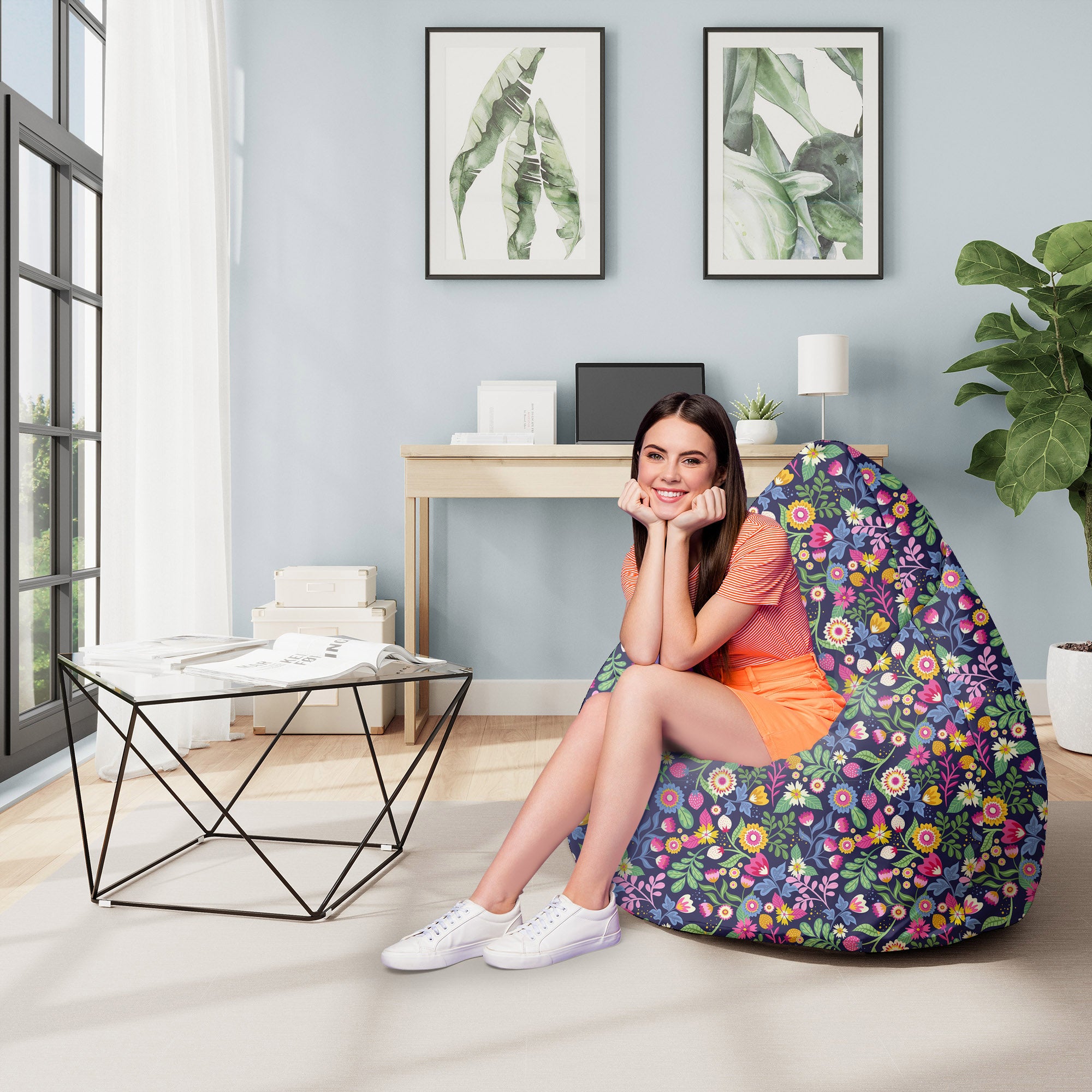 Pearshape Pouf Exotic Floral-M-Velvet
