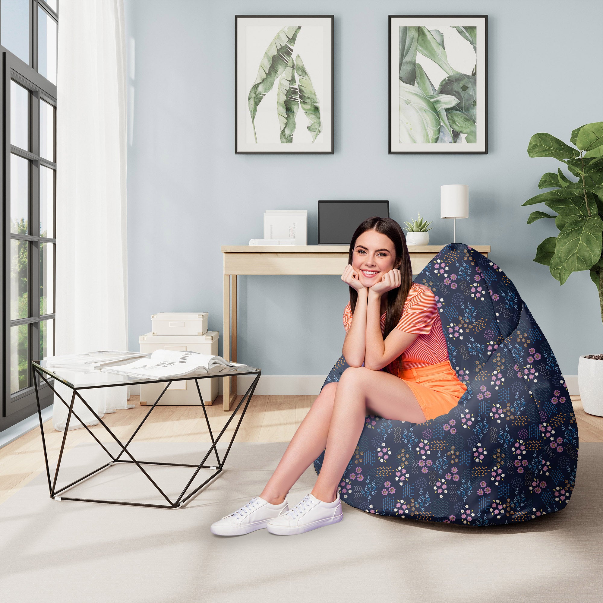 Puf Pearshape Geometric Flower-M-Velvet