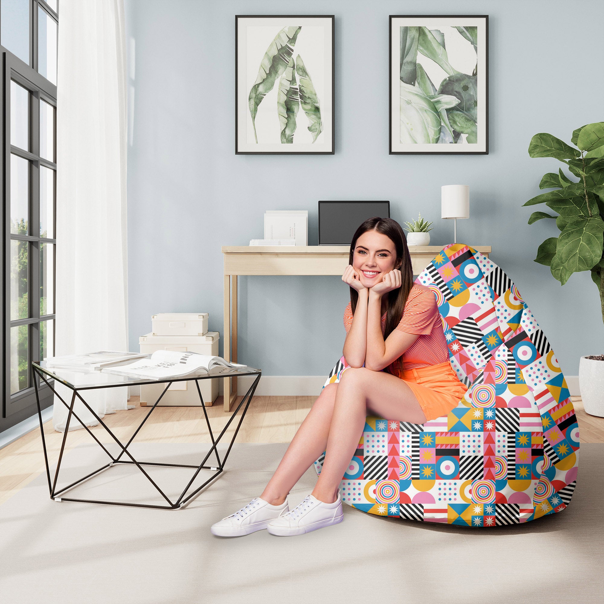 Pearshape Pouf Geometric Mosaic-M-Oxford