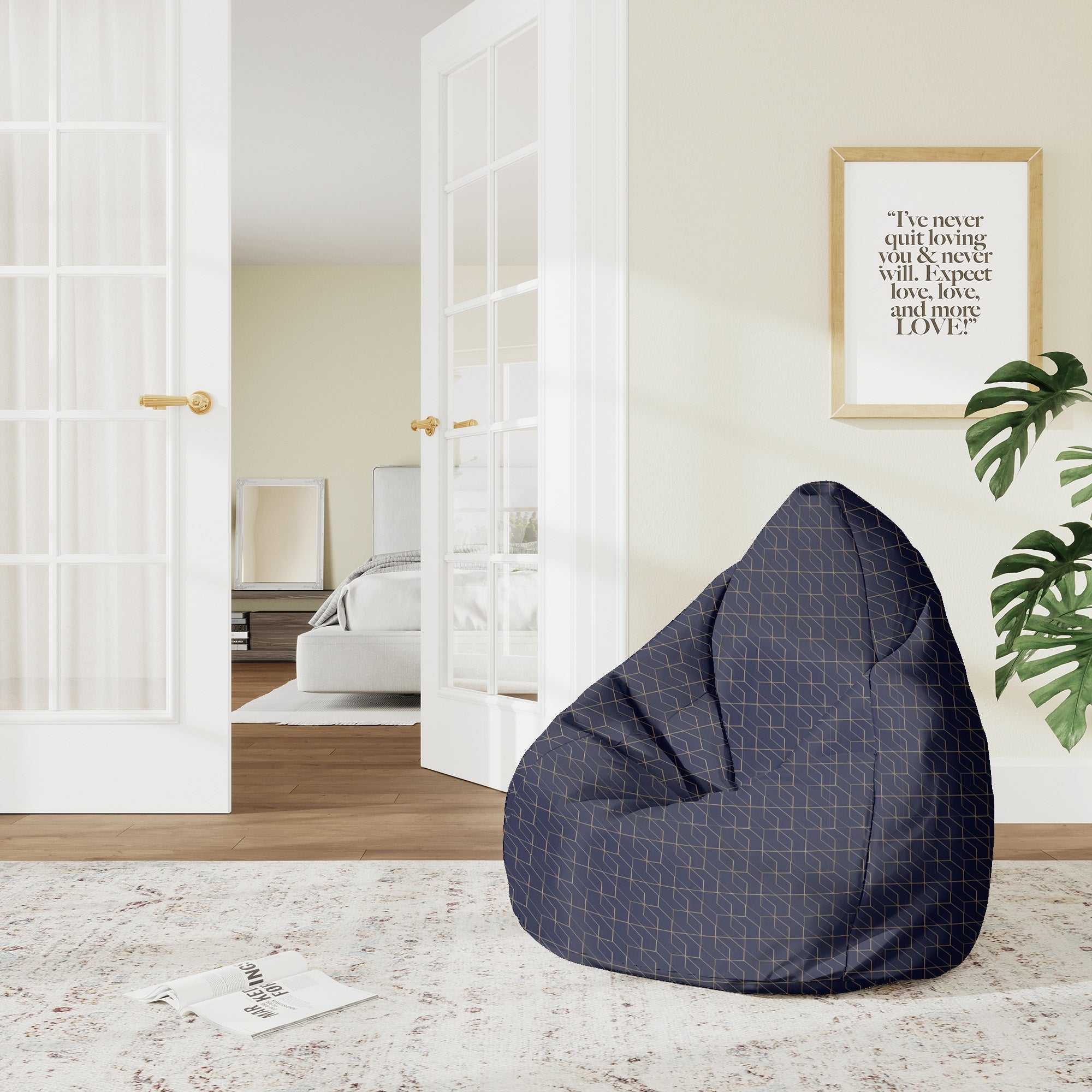 Pearshape Pouf Gold Luxury Pattern-M-Oxford
