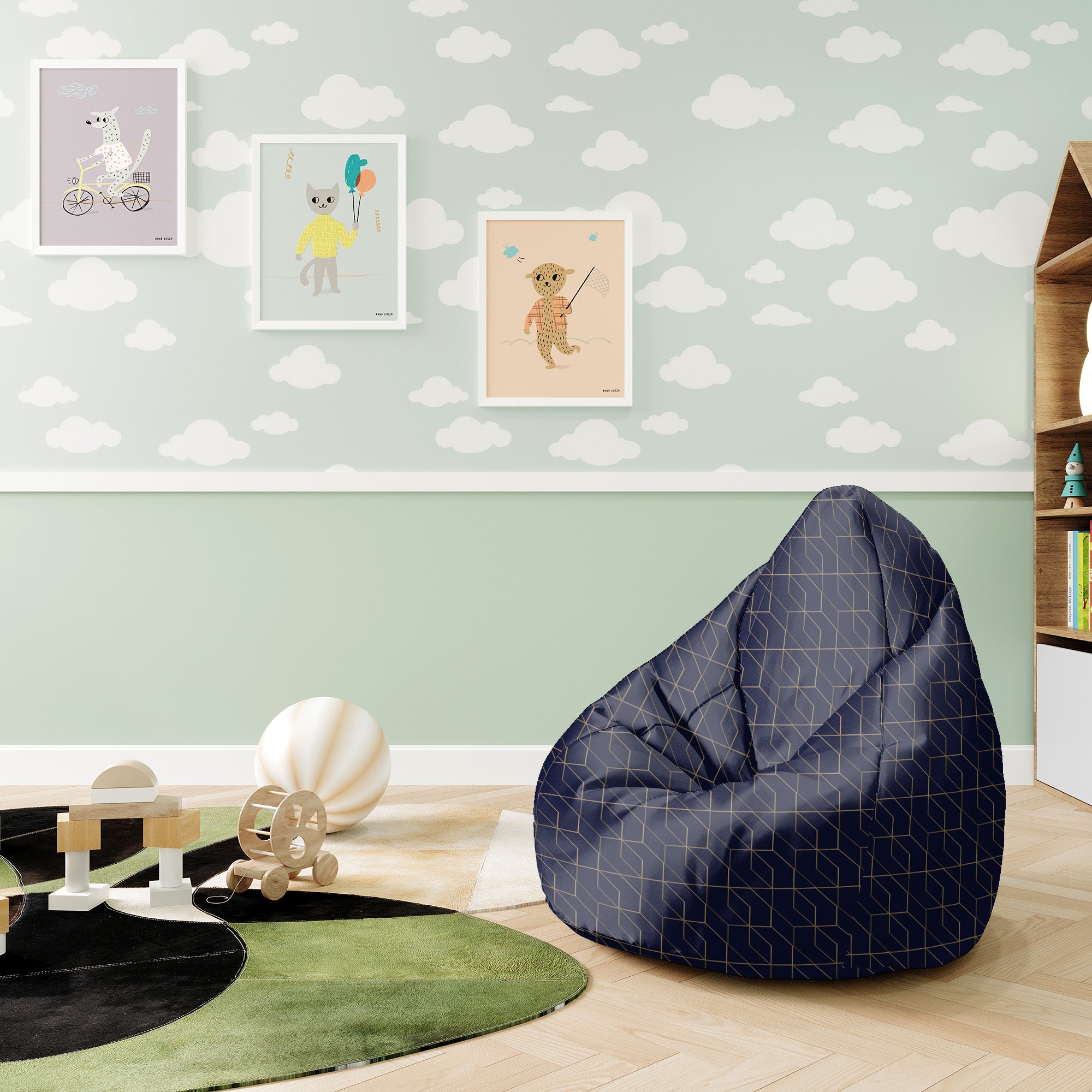 Pearshape Pouf Gold Luxury Pattern-S-Velvet