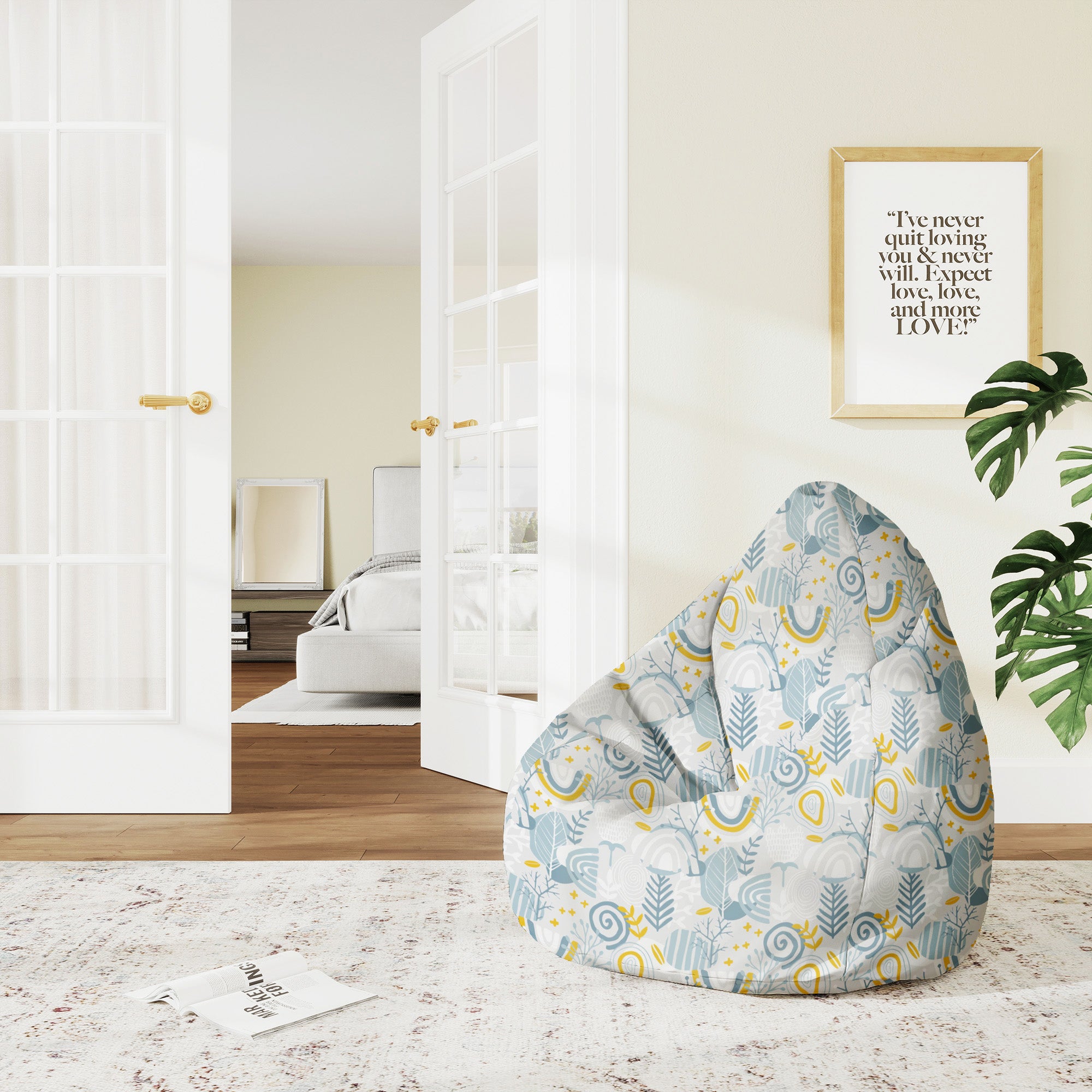 Pearshape Pouf Grey Floral Pattern-M-Oxford
