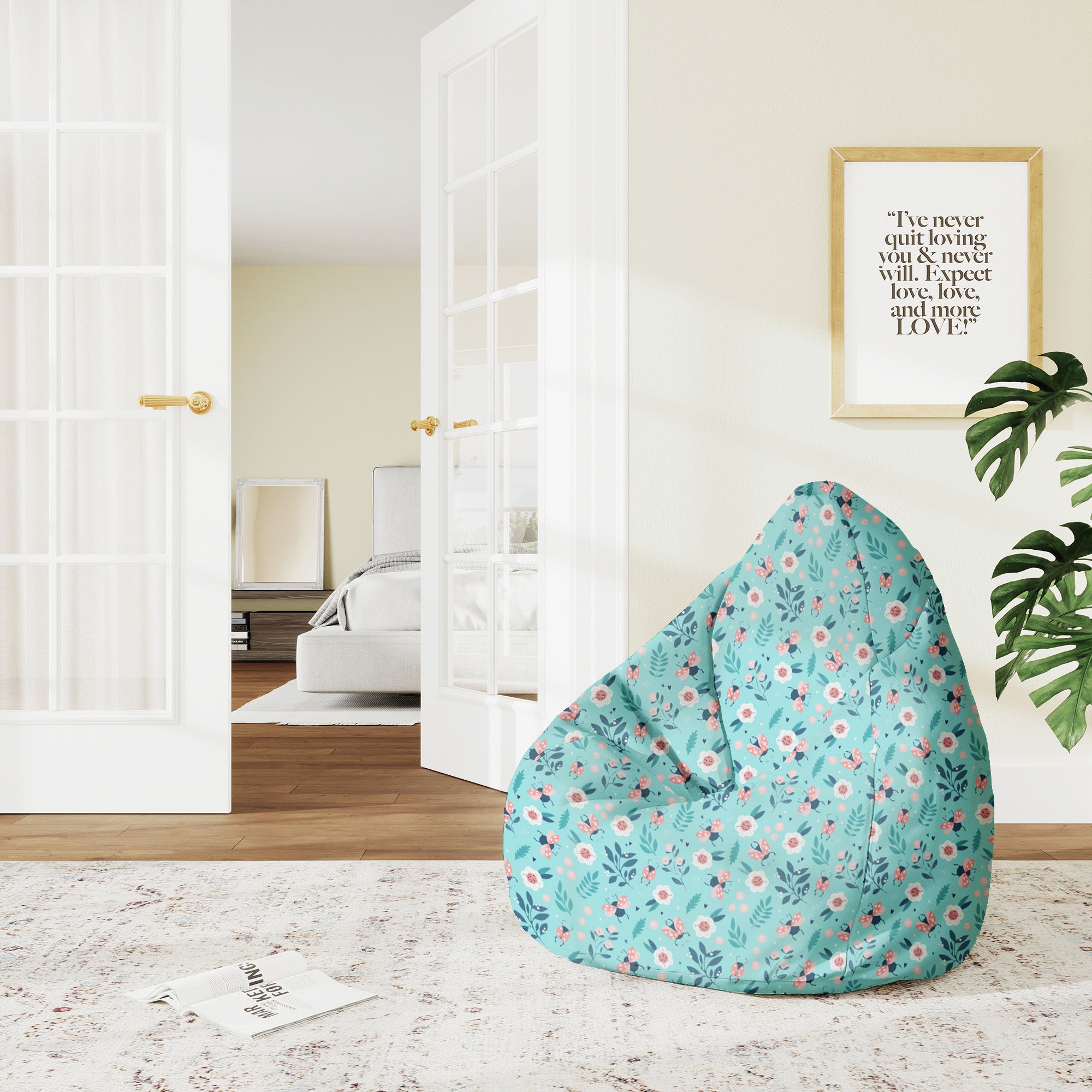 Pearshape Pouf Ladybugs and Flowers-M-Oxford