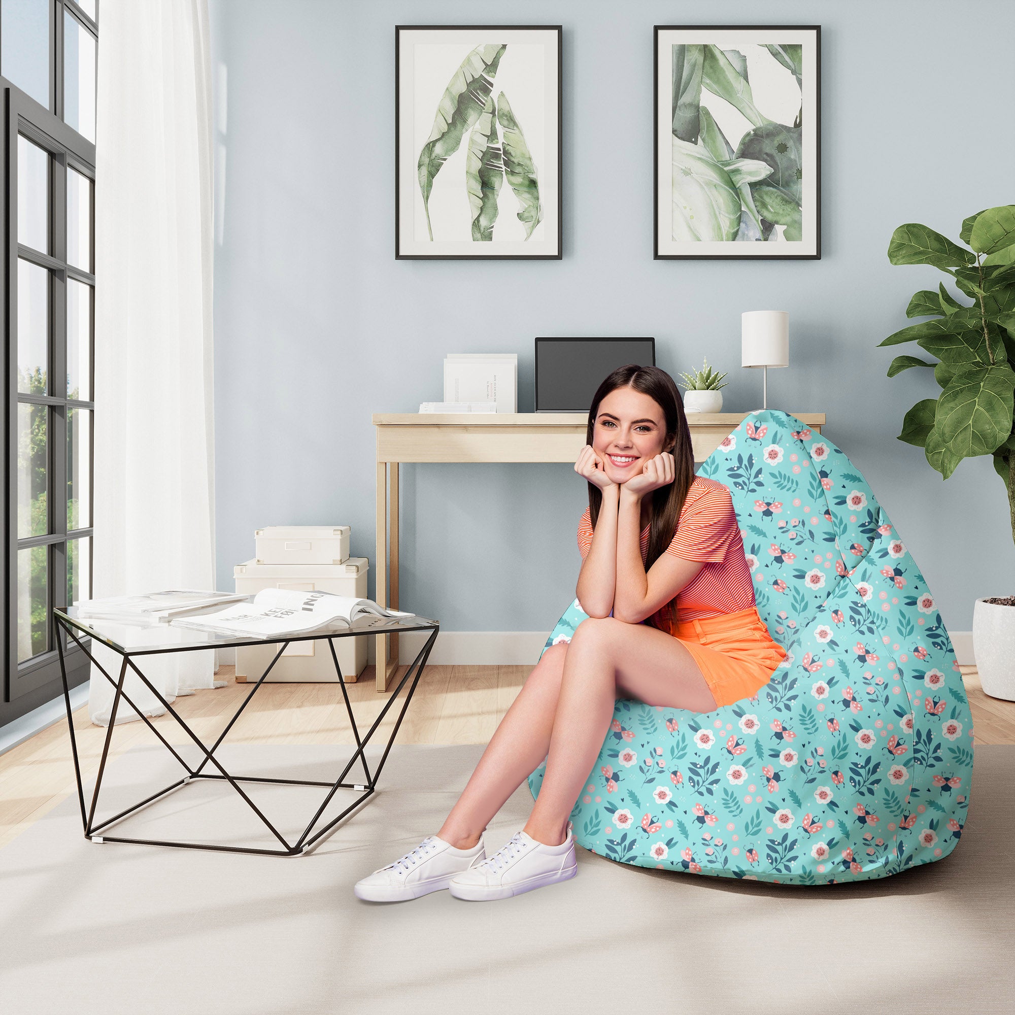 Pearshape Pouf Ladybugs and Flowers-M-Velvet