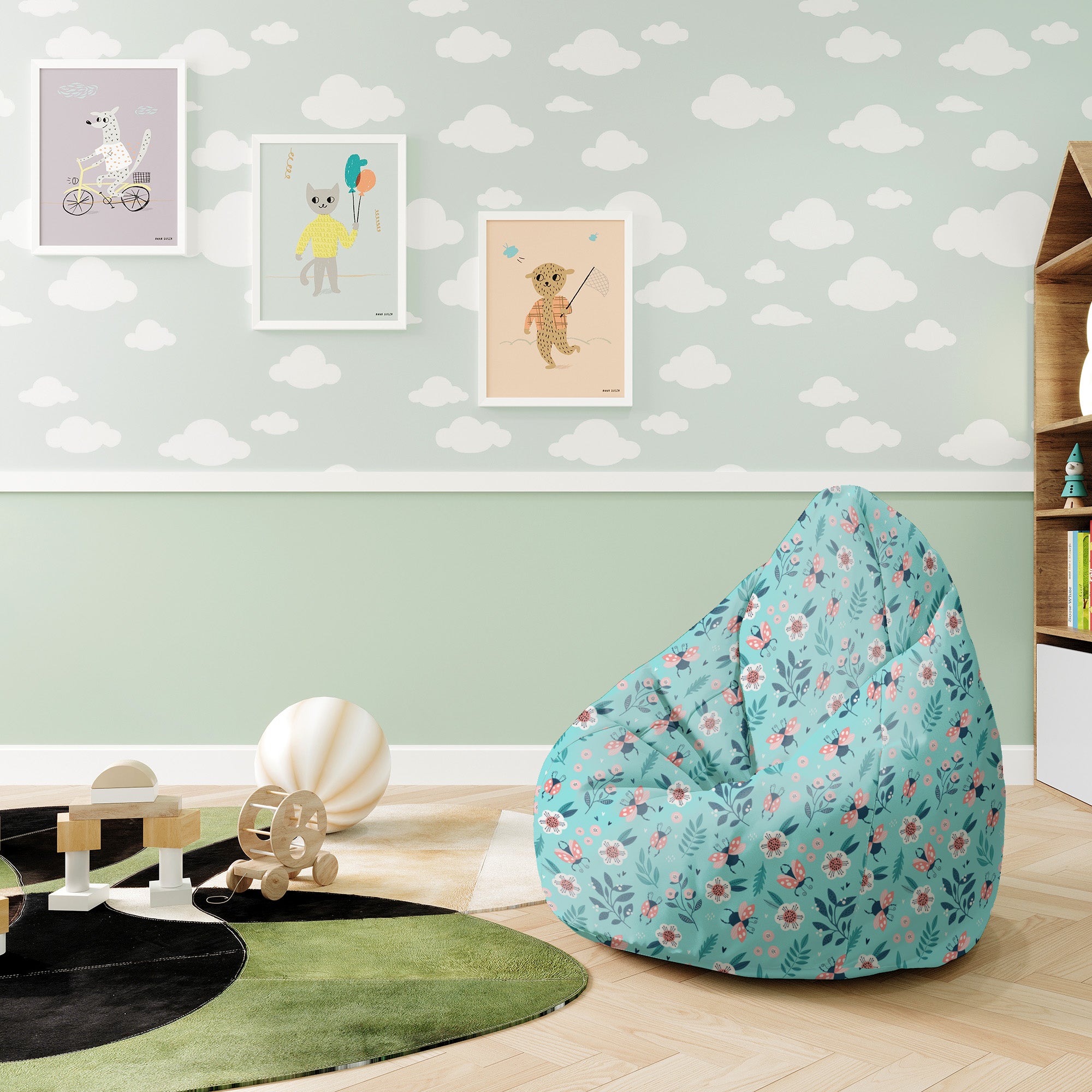 Pearshape Pouf Ladybugs and Flowers-S-Oxford