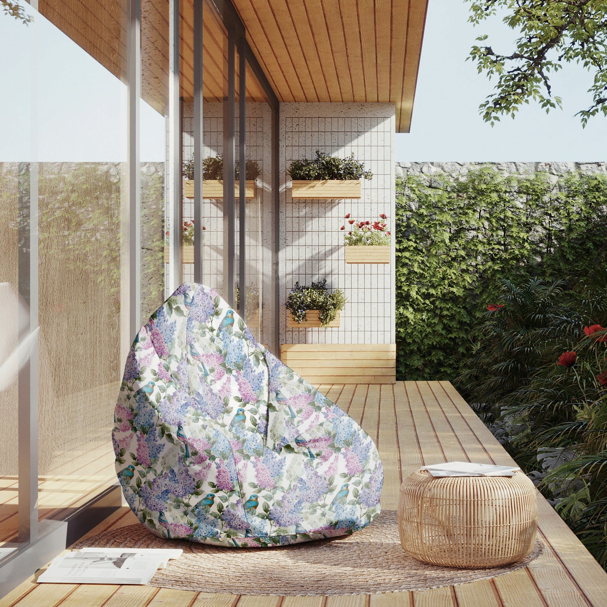 Pearshape Pouf Birds in Flowers-M-Oxford