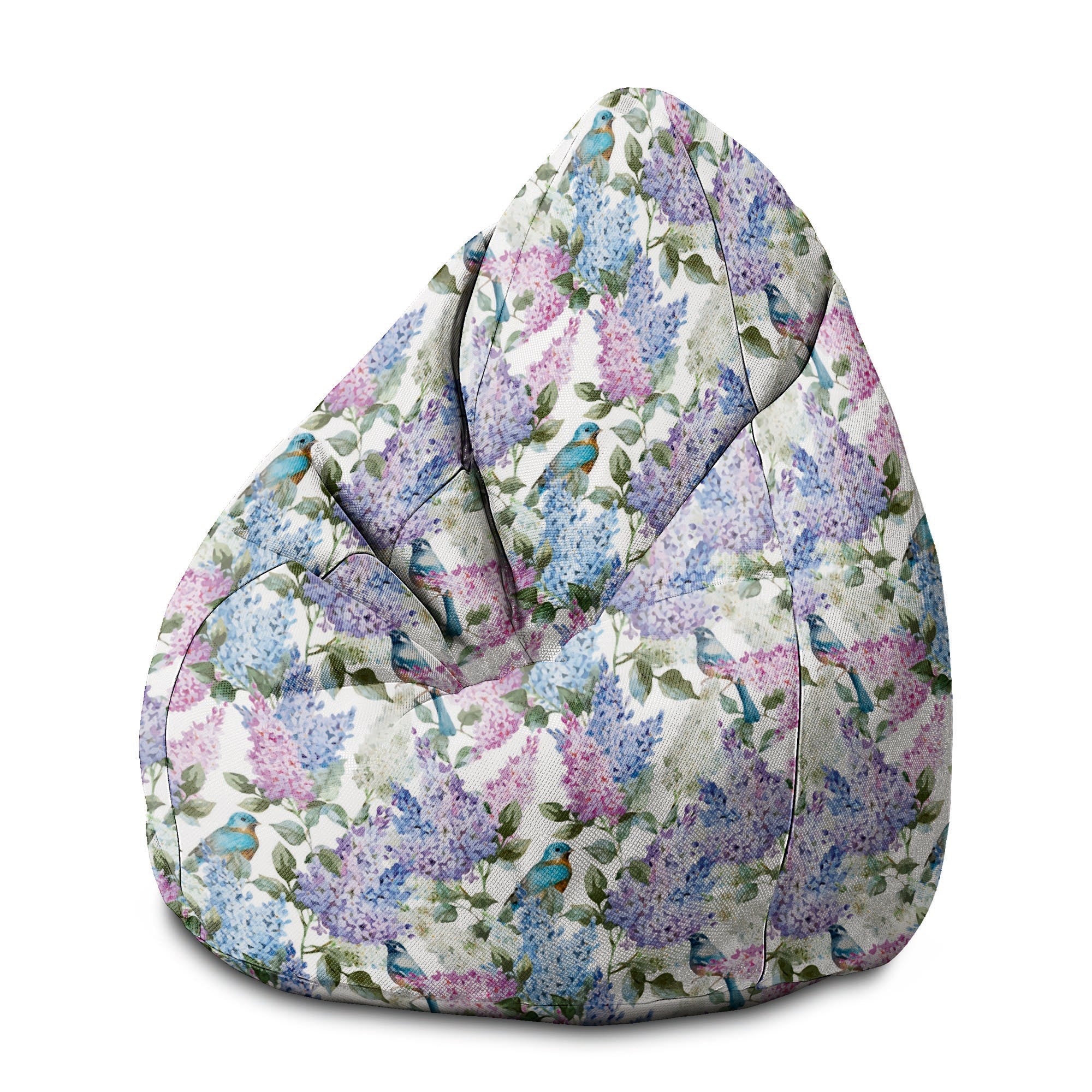 Pearshape Pouf Birds in Flowers-M-Velvet