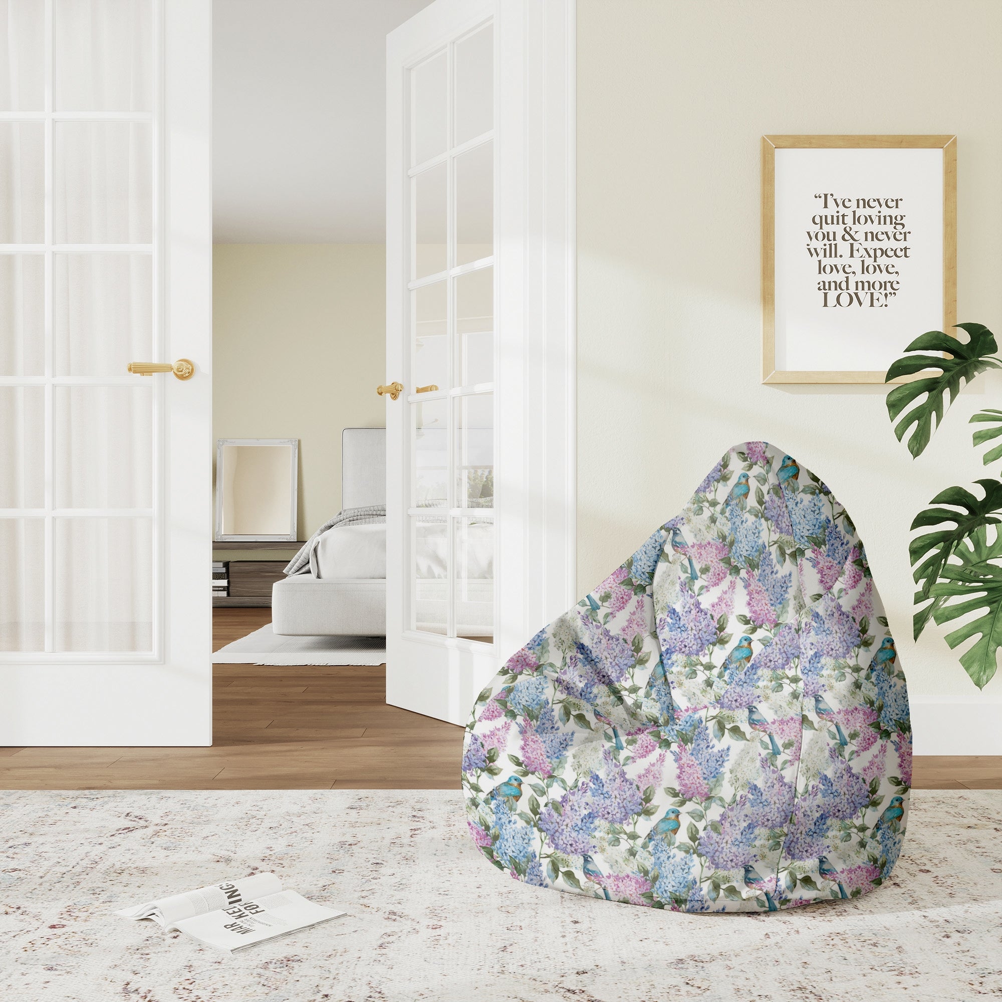 Pearshape Pouf Birds in Flowers-M-Velvet