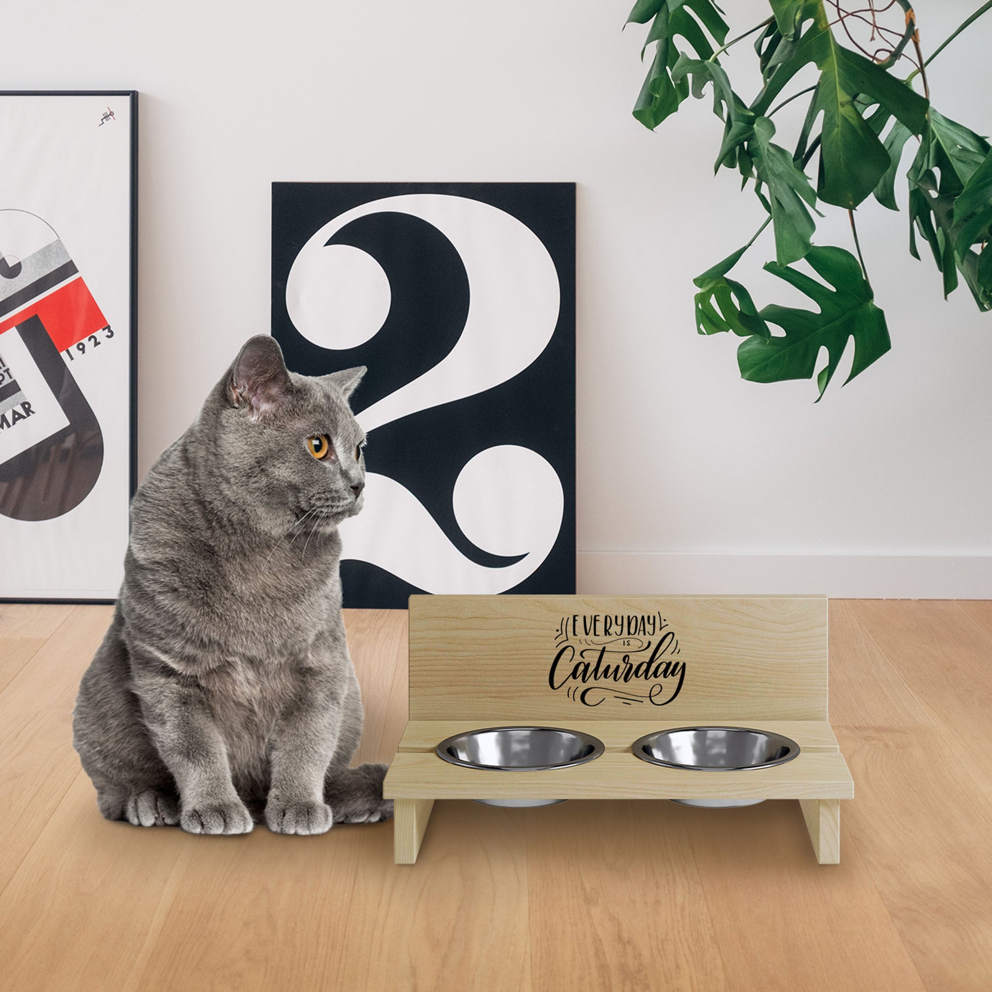 Stojak na miskę dla kota Everyday is Caturday-S