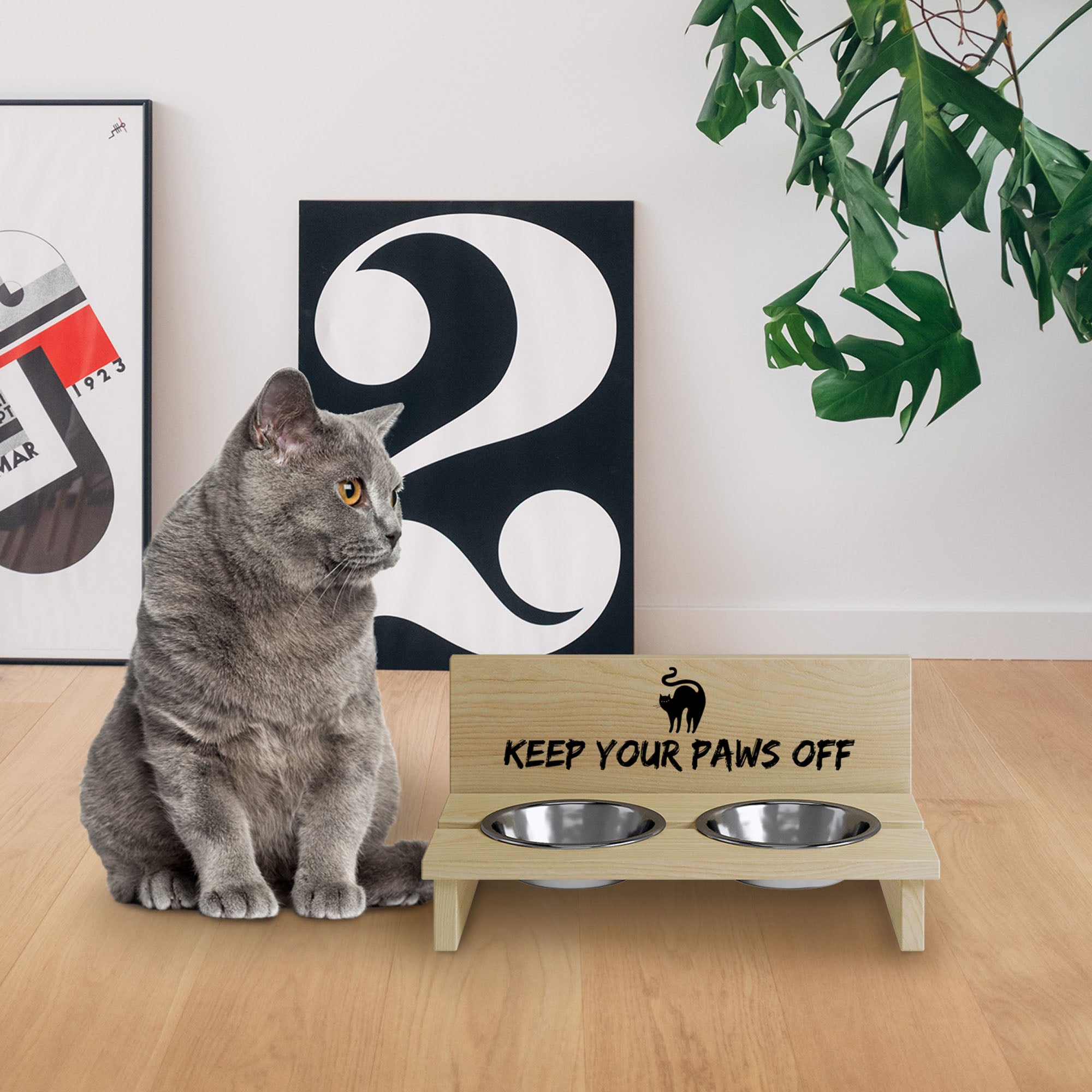 Futternapfständer für Katze Keep your Paws off-S