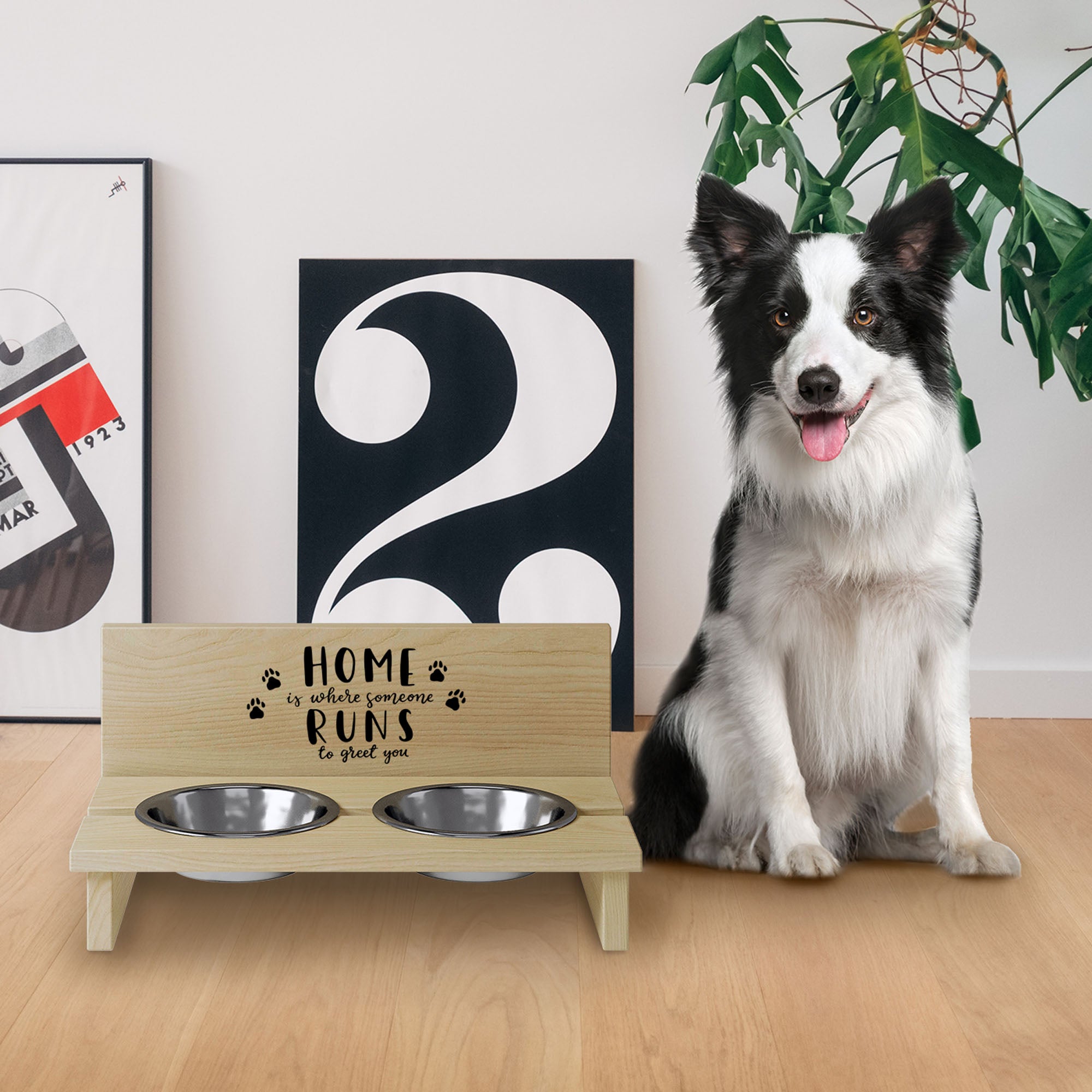 Stojan na misku pro psa Home is Where Someone Runs to Greet You-L