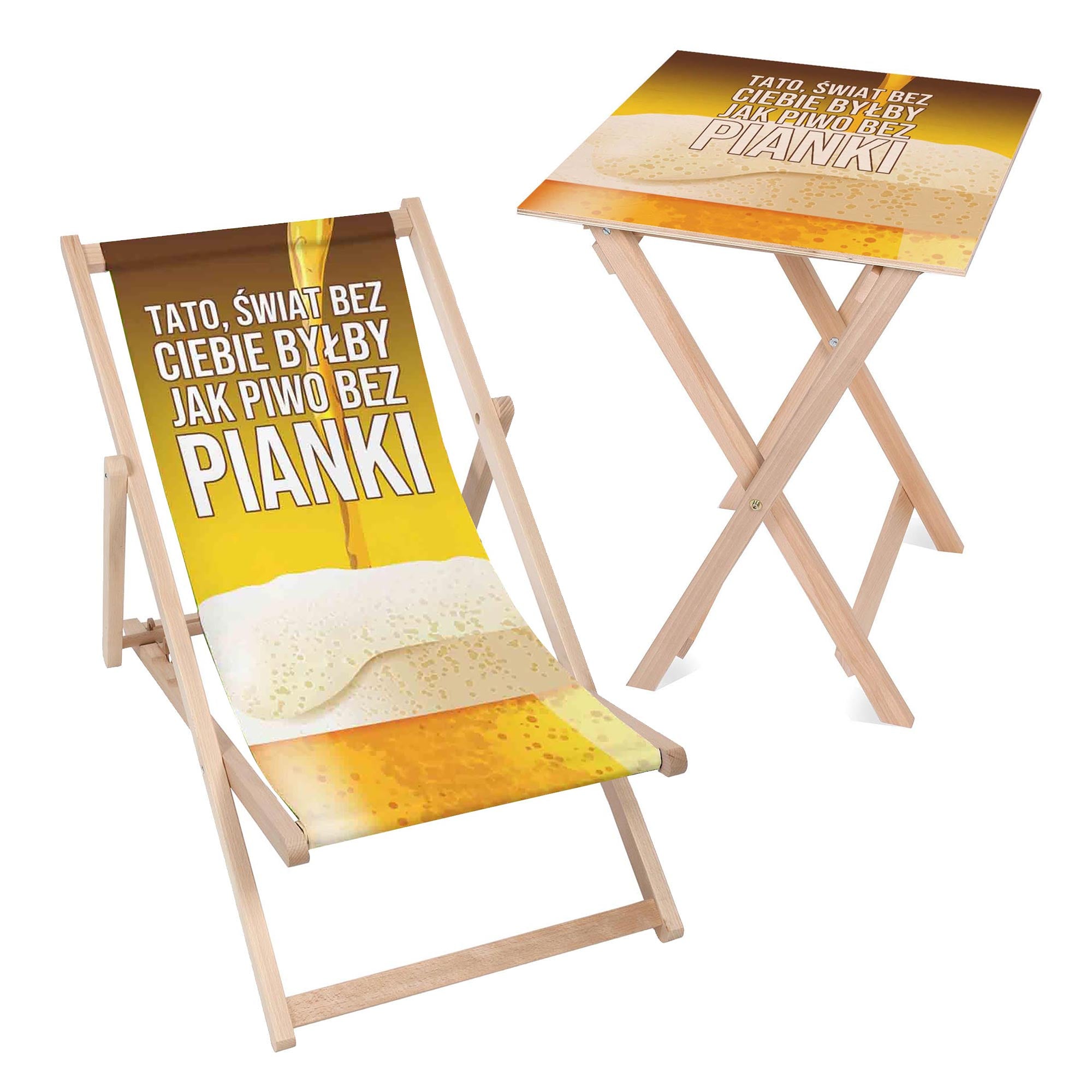 Set Liegestuhl und Tisch Bier ohne Schaum