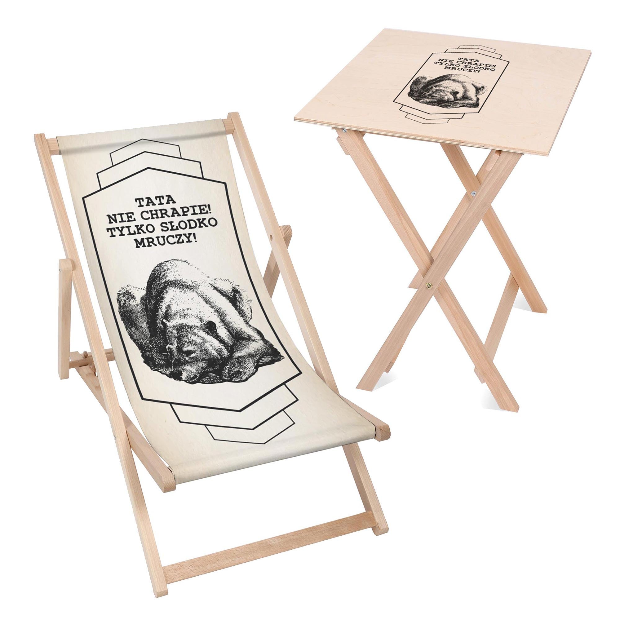 Deck Chair and Table Set Dad Purrs Sweetly