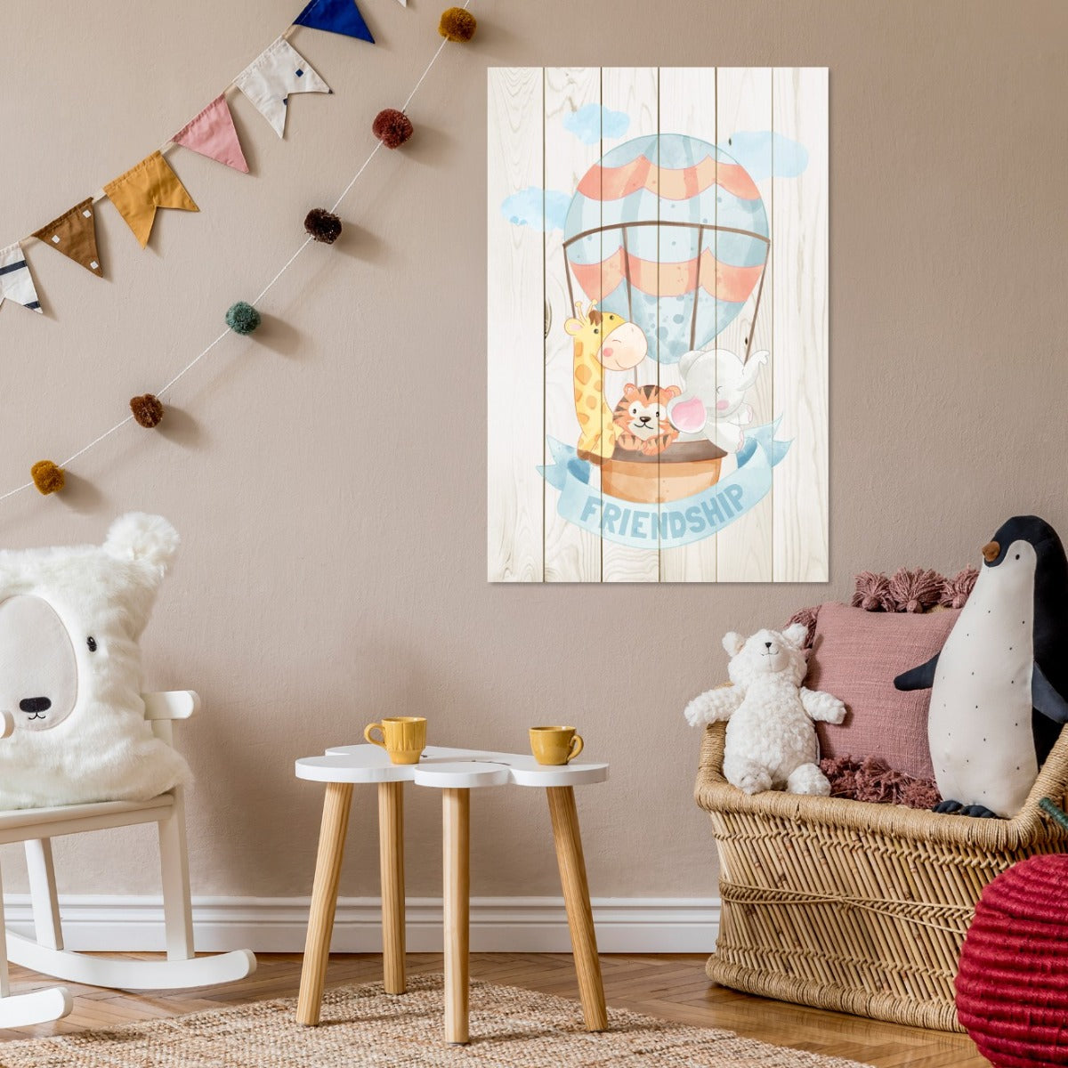 Obraz Wood Zvířecí přátelé v balónu-40x60 cm