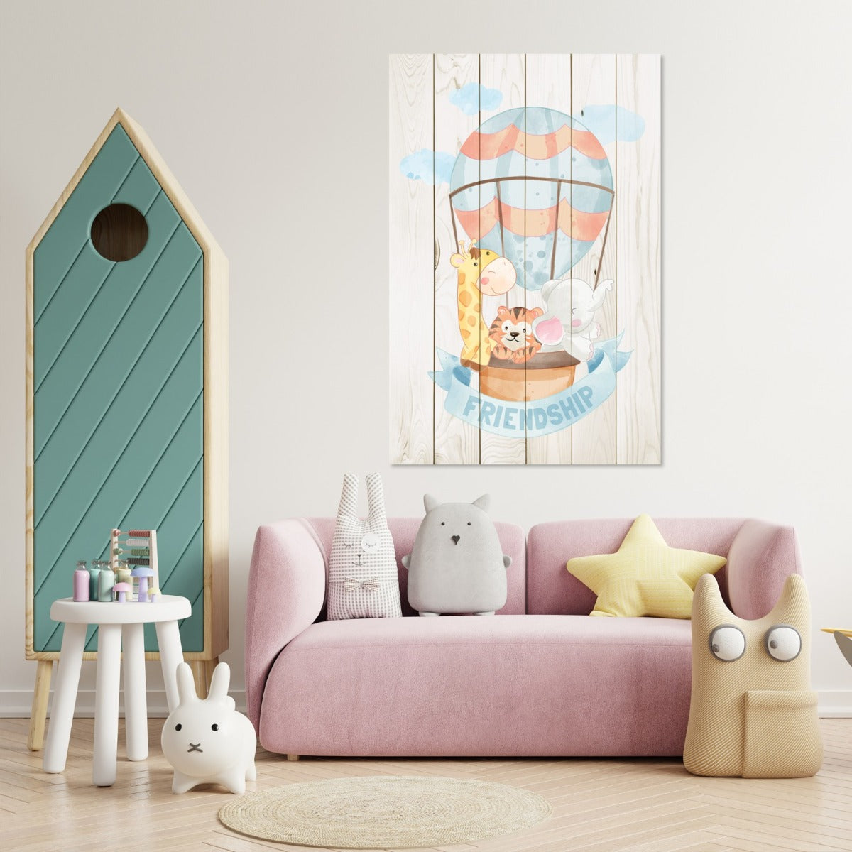 Obraz Wood Animal Friends in Ballon-50x70 cm