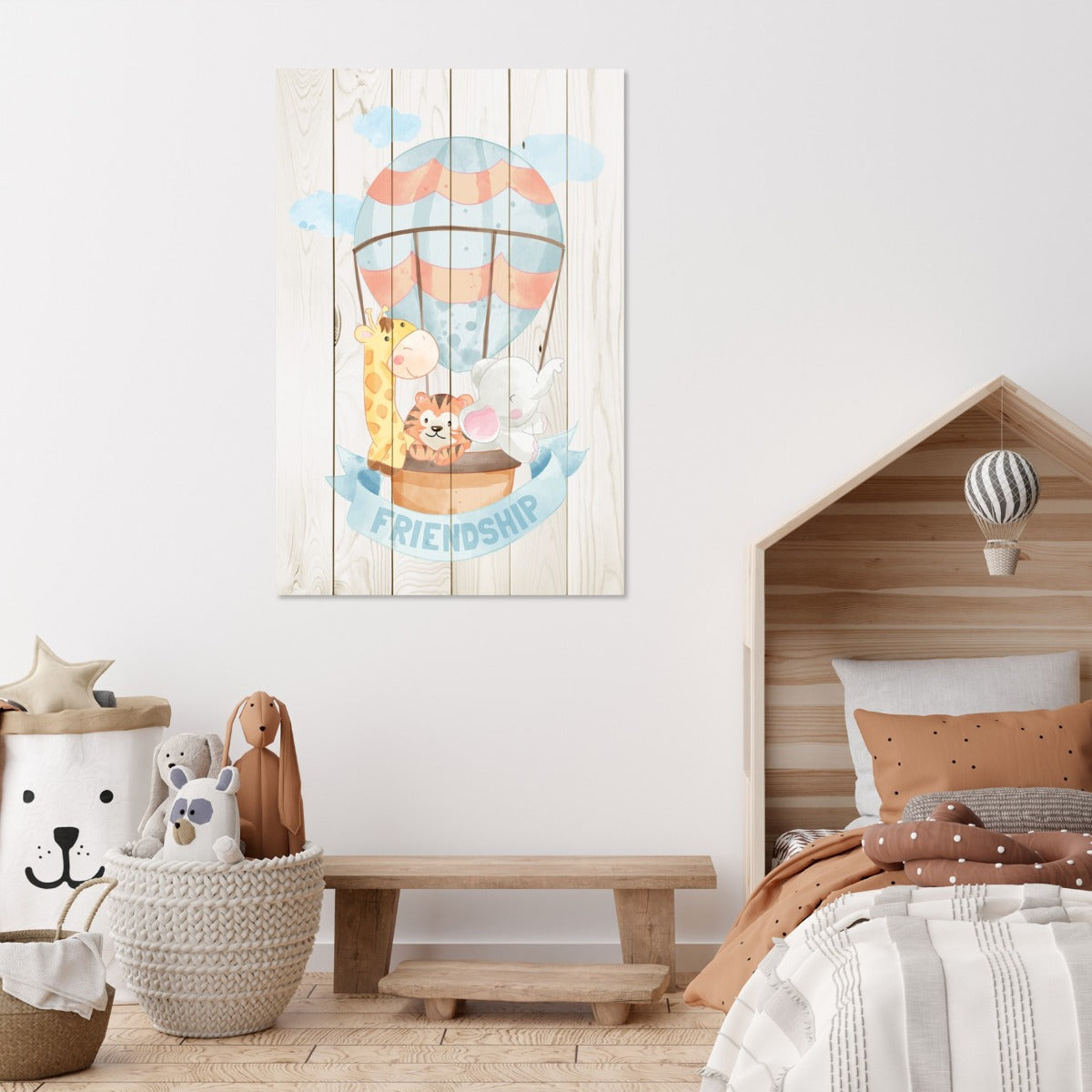 Obraz Wood Animal Friends in Ballon-50x70 cm