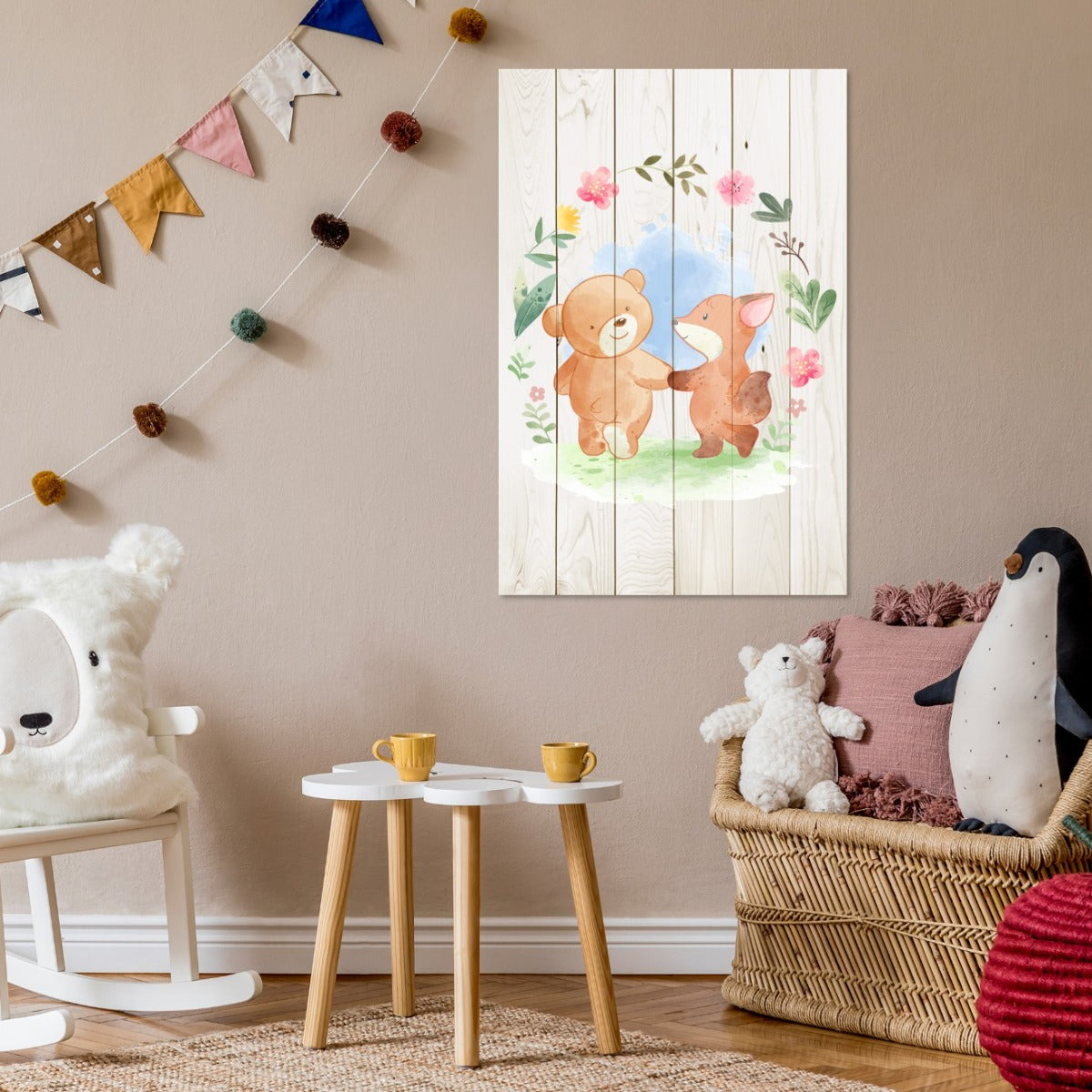 Bild Holz Tierfreunde in Blumen-40x60 cm