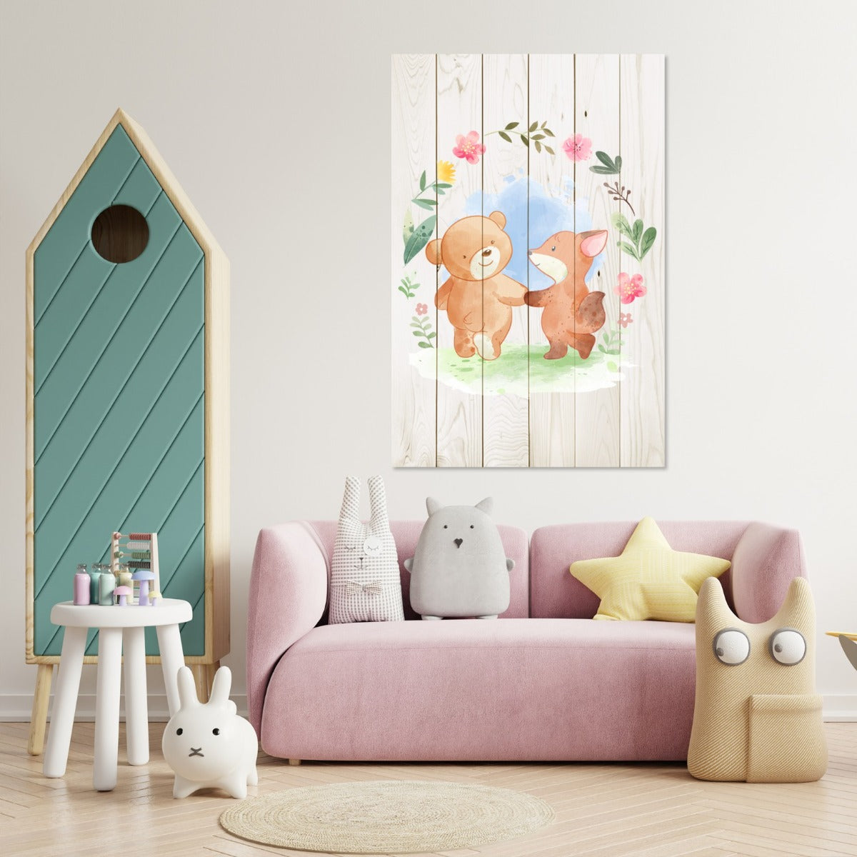Obraz Wood Animal Friends in Flowers-60x90 cm