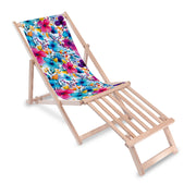 Wooden Deck Chair with Wooden Footrest Big Flowers