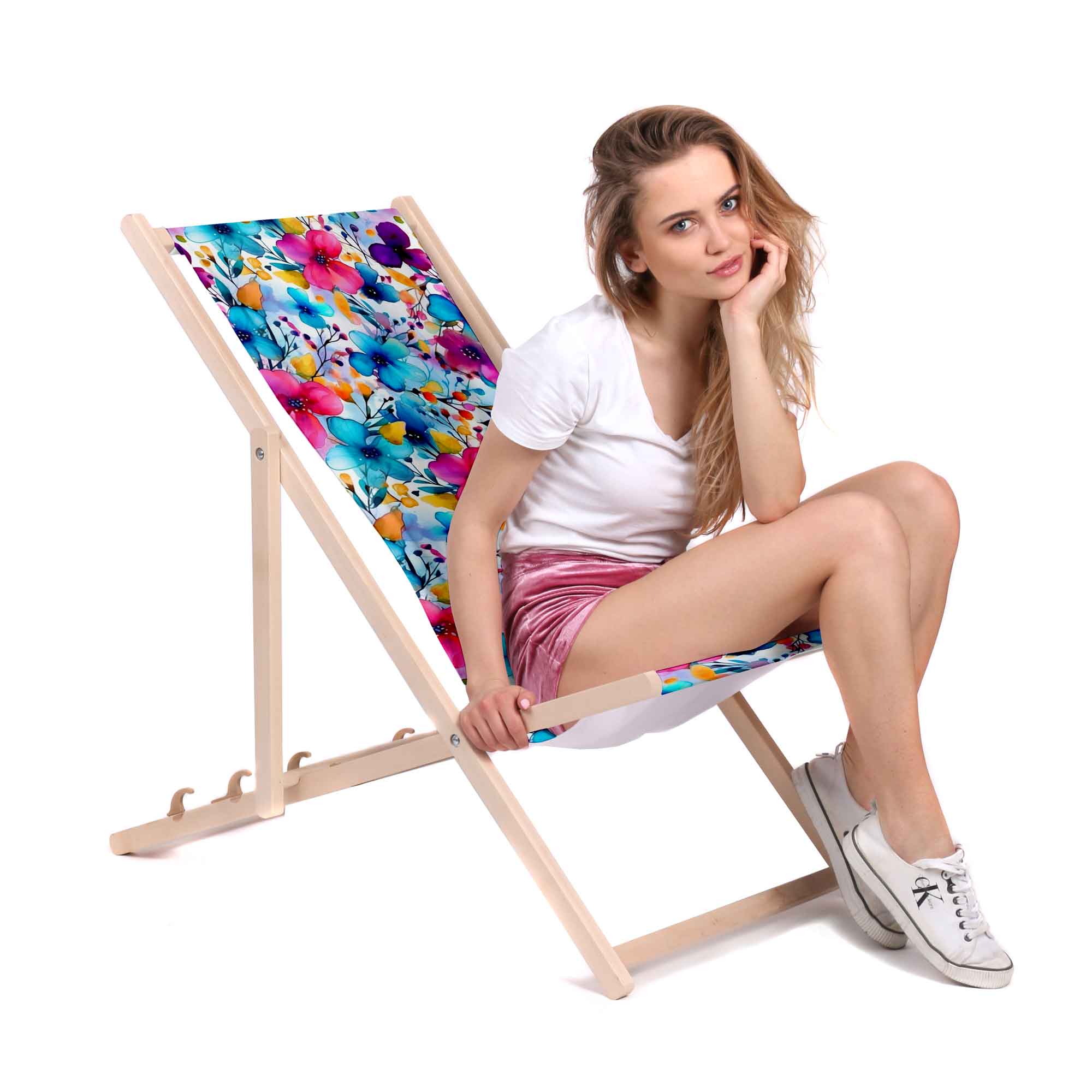 Wooden deck chair Big Flowers