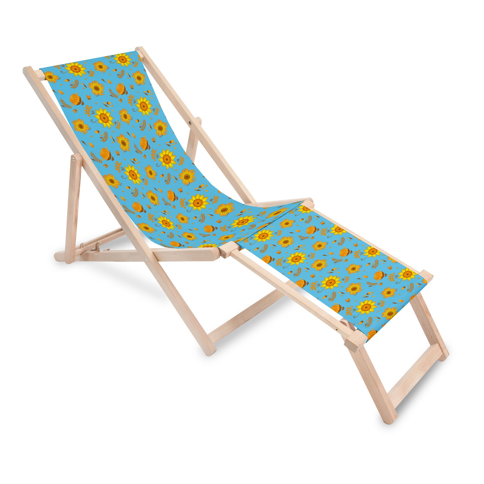 Wooden Deck Chair with Footrest Blue Paradise