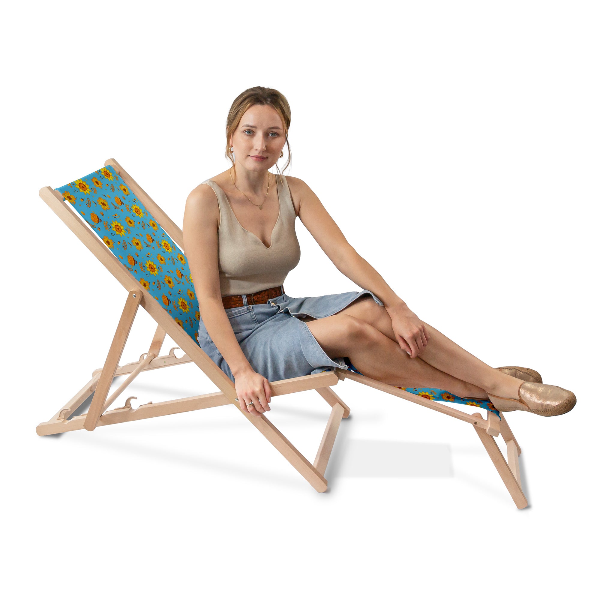 Wooden Deck Chair with Footrest Blue Paradise